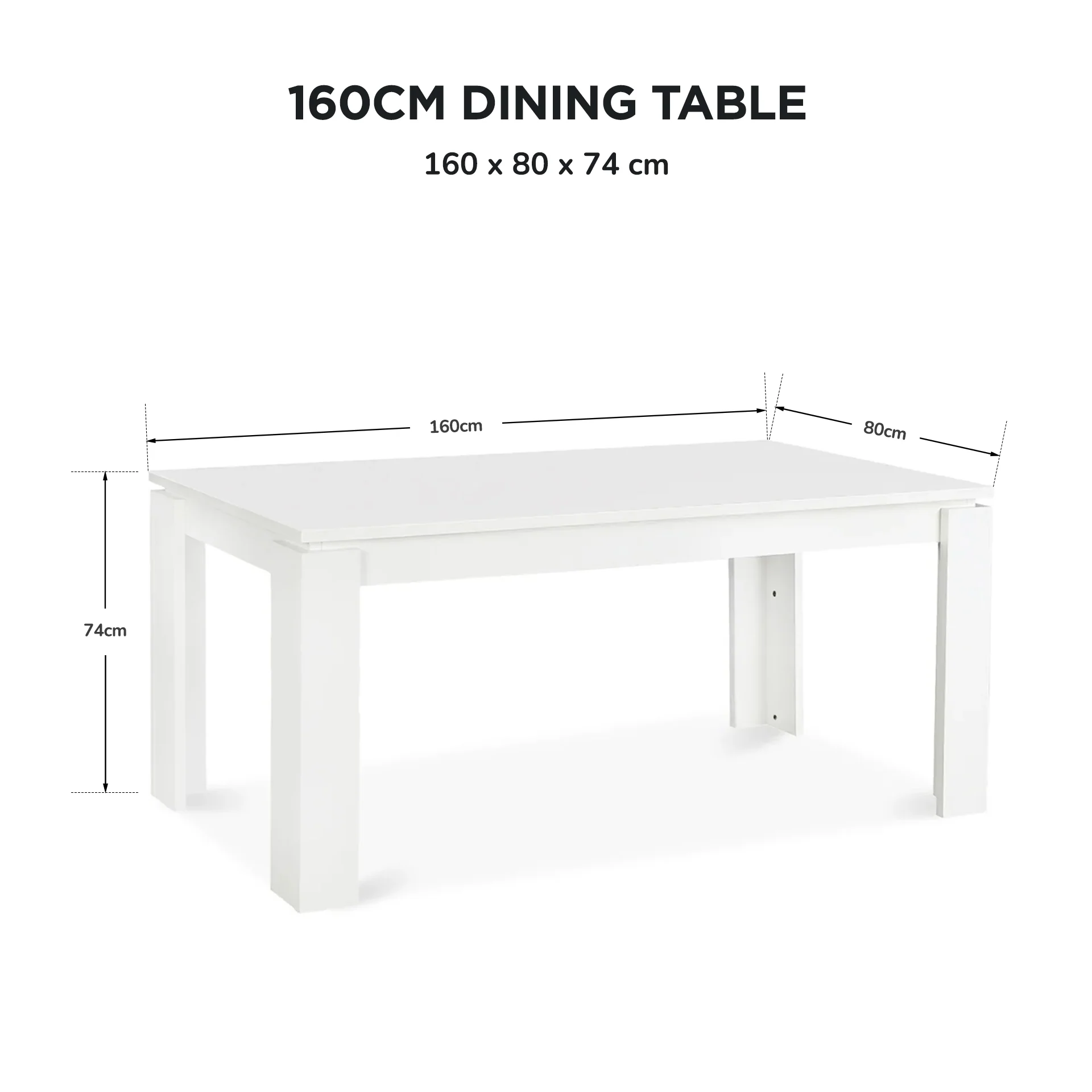 Azar Dining Table Rectangle 160 x 80cm - White - Image 2