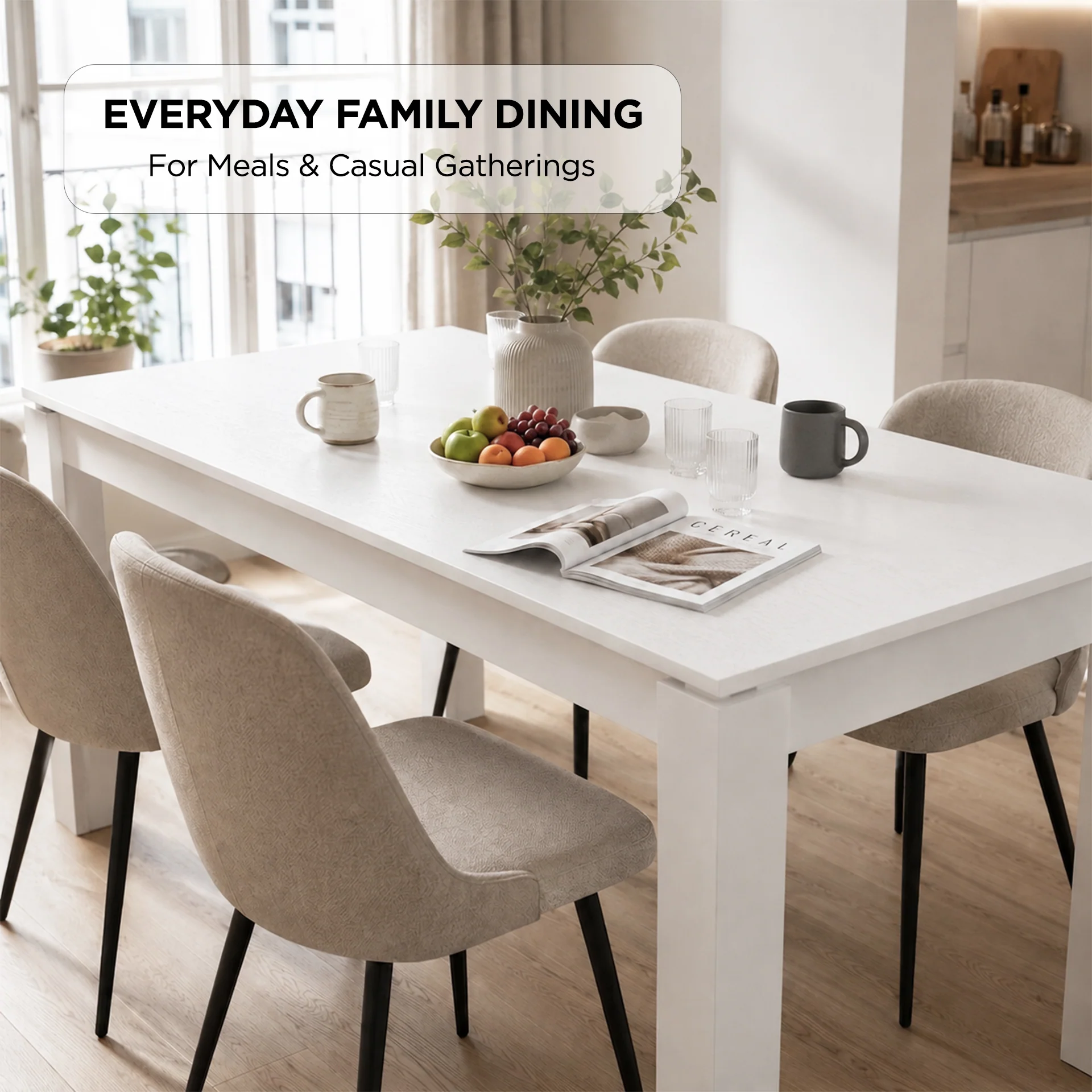 Azar Dining Table Rectangle 160 x 80cm - White - Image 6