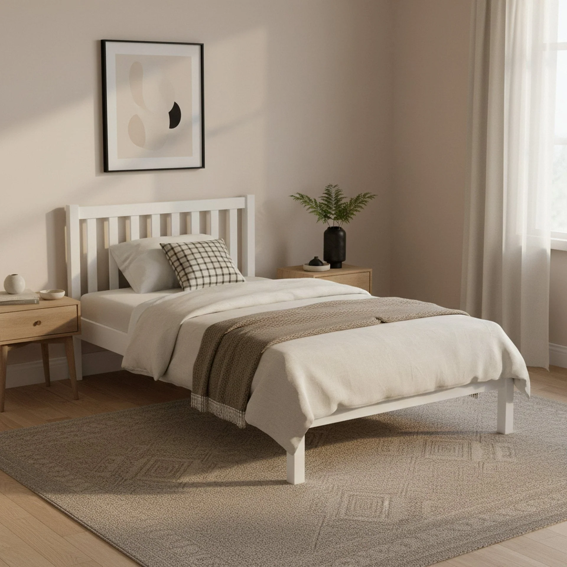 Baker King Single Wooden Bed Frame - White