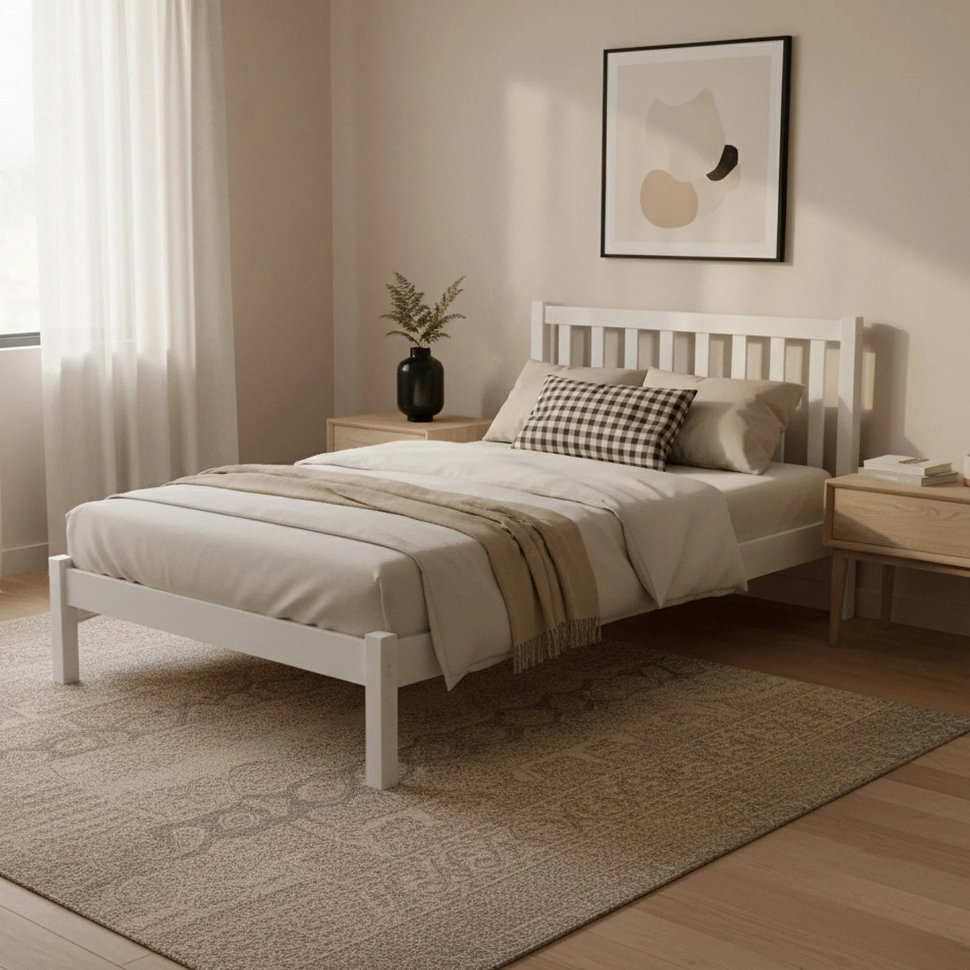Baker King Single Wooden Bed Frame - White - Image 3