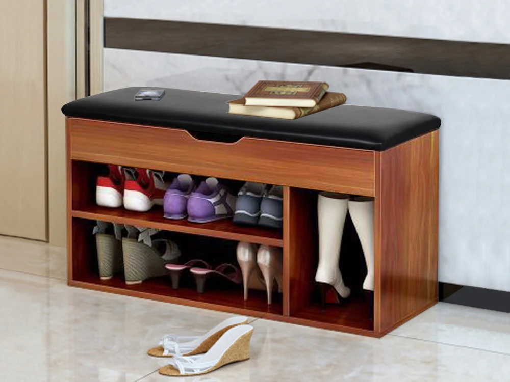 BARRA Shoe Cabinet Shoe Bench - WALNUT + BLACK