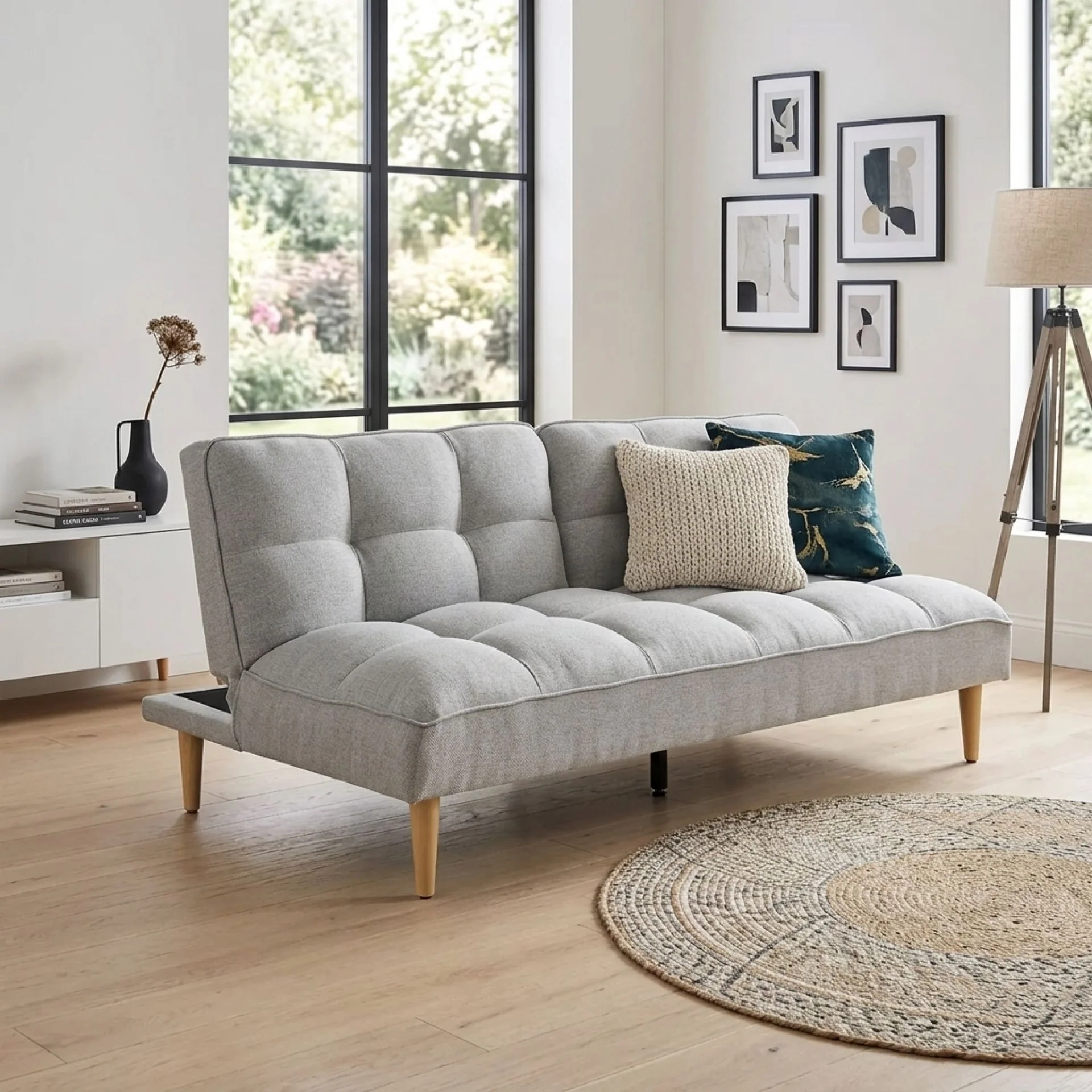 Barton 3 Seater Sofa Bed - Light Grey - Image 5