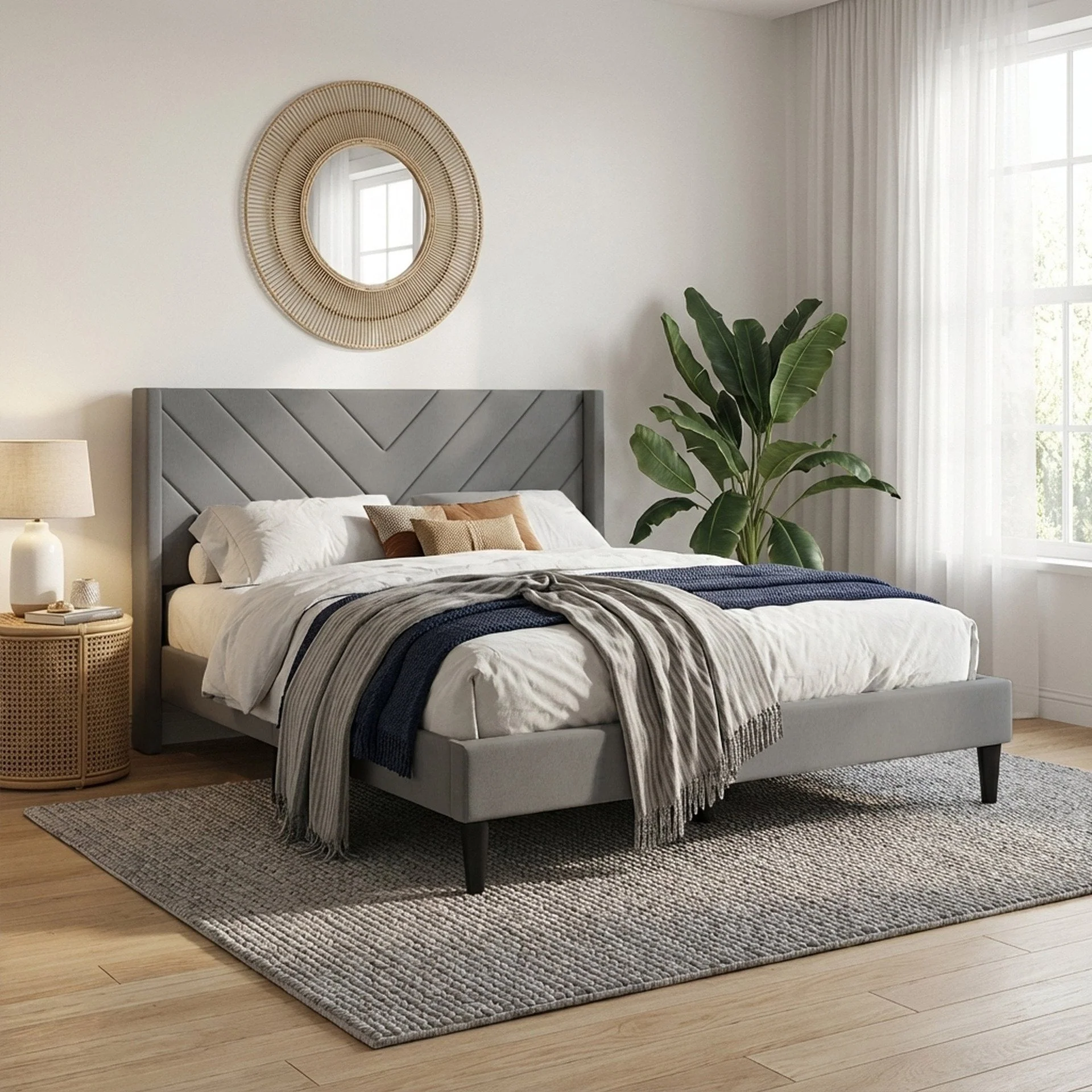 Bassie Queen Bed Frame - Light Grey - Image 3