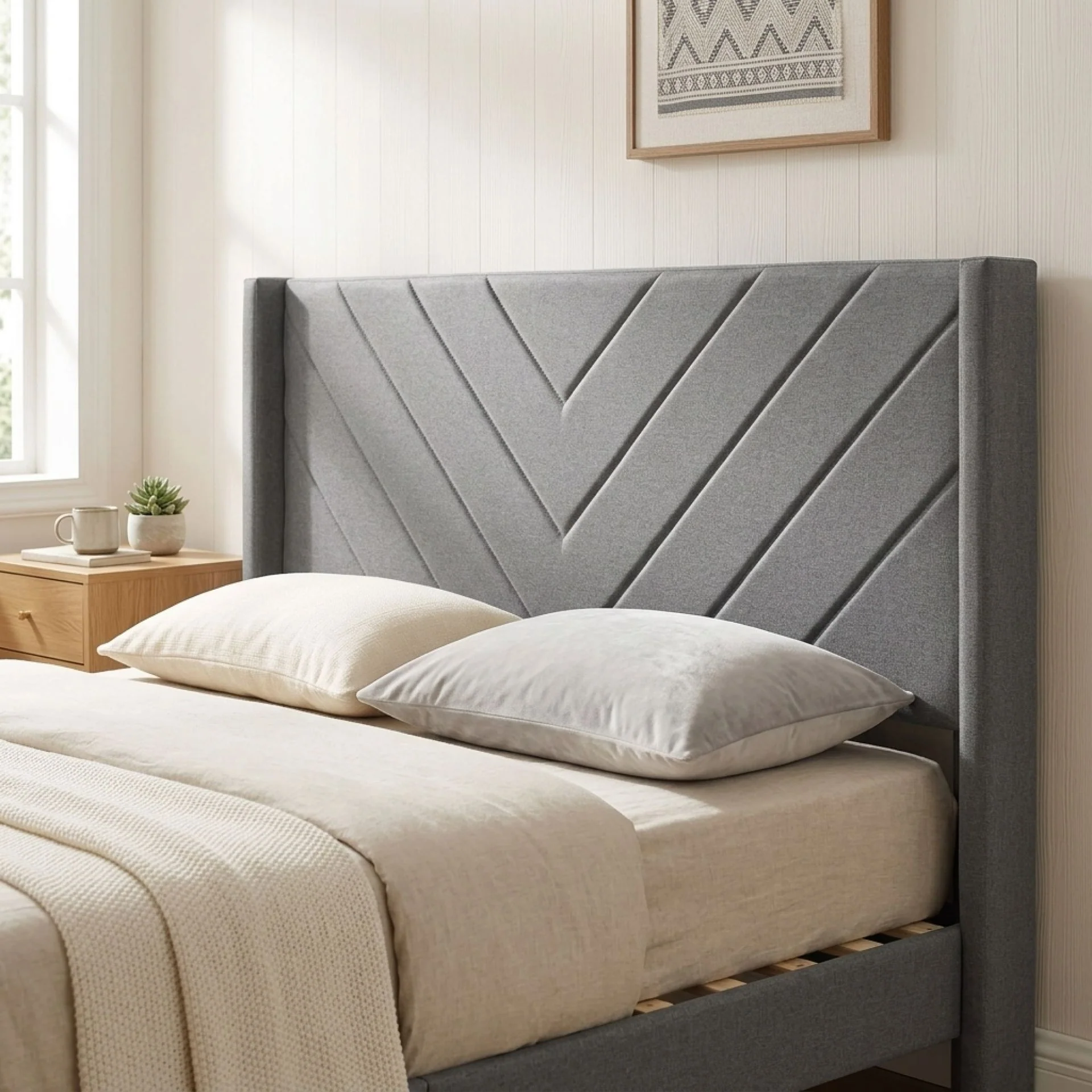 Bassie Queen Bed Frame - Light Grey - Image 4