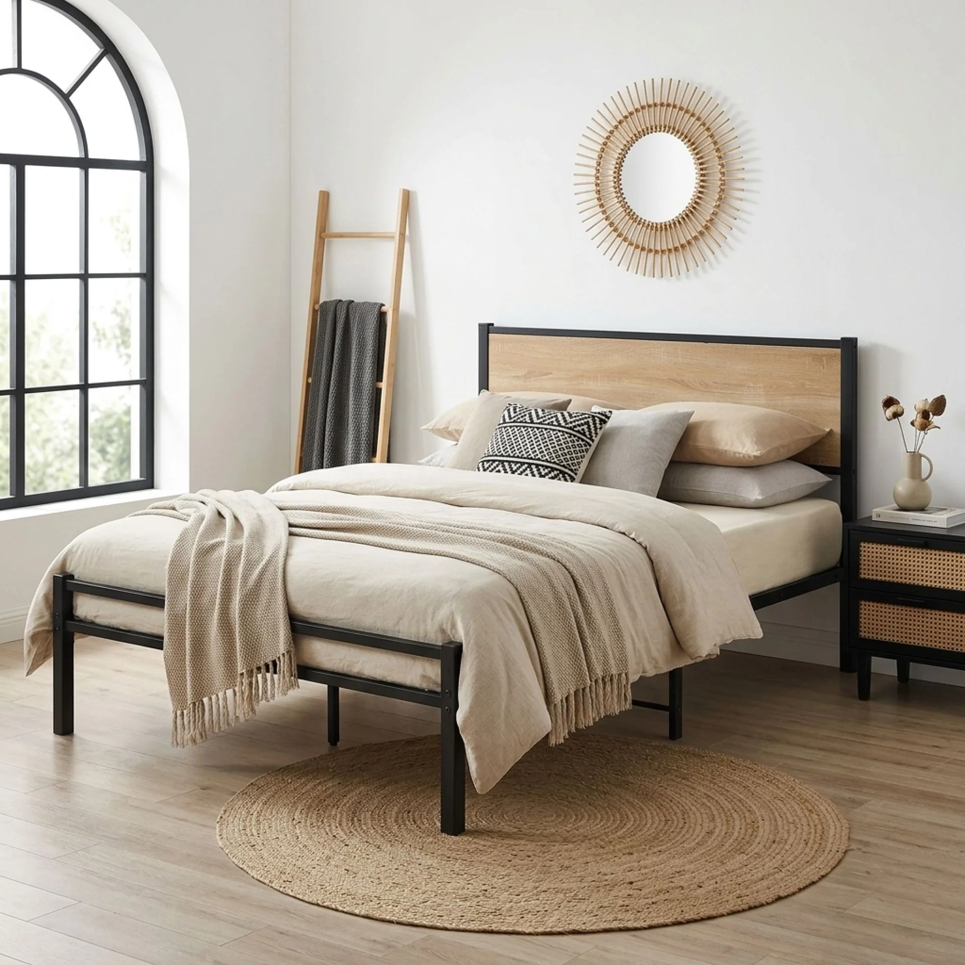 Bella Double Bed Frame - Oak + Black - Image 3