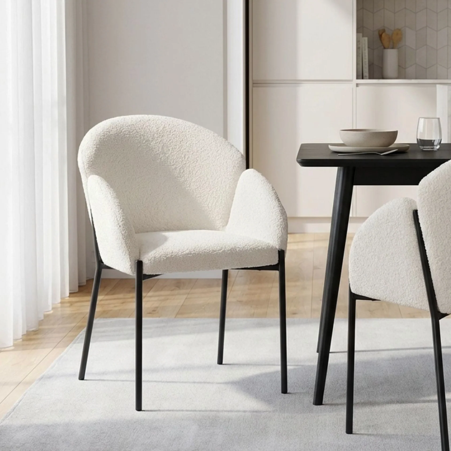 Bellamy Boucle Dining ArmChairs - Set of 2 - Milky White - Image 3