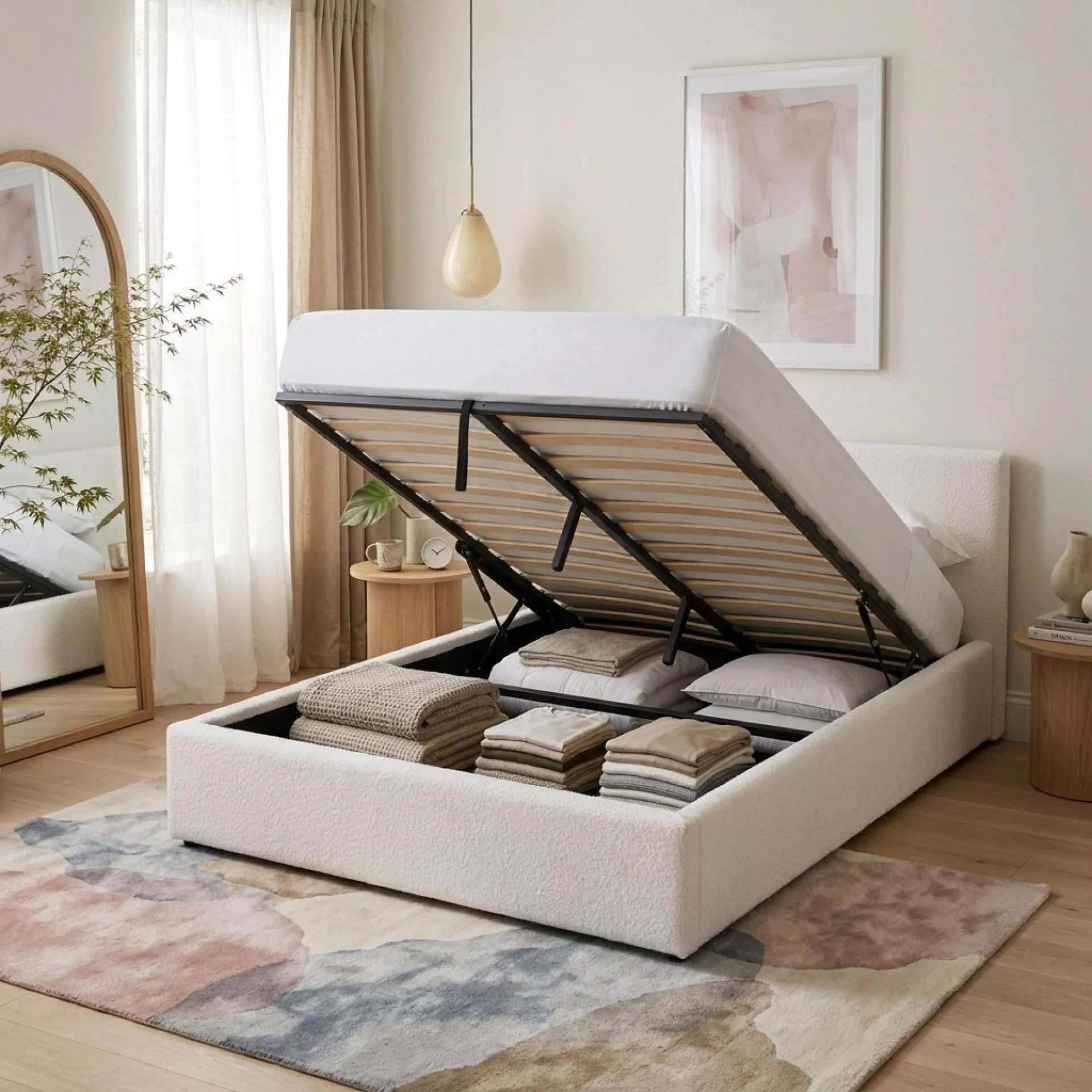 Belo Double Teddy Gas Lift Bed Frame - White - Image 3