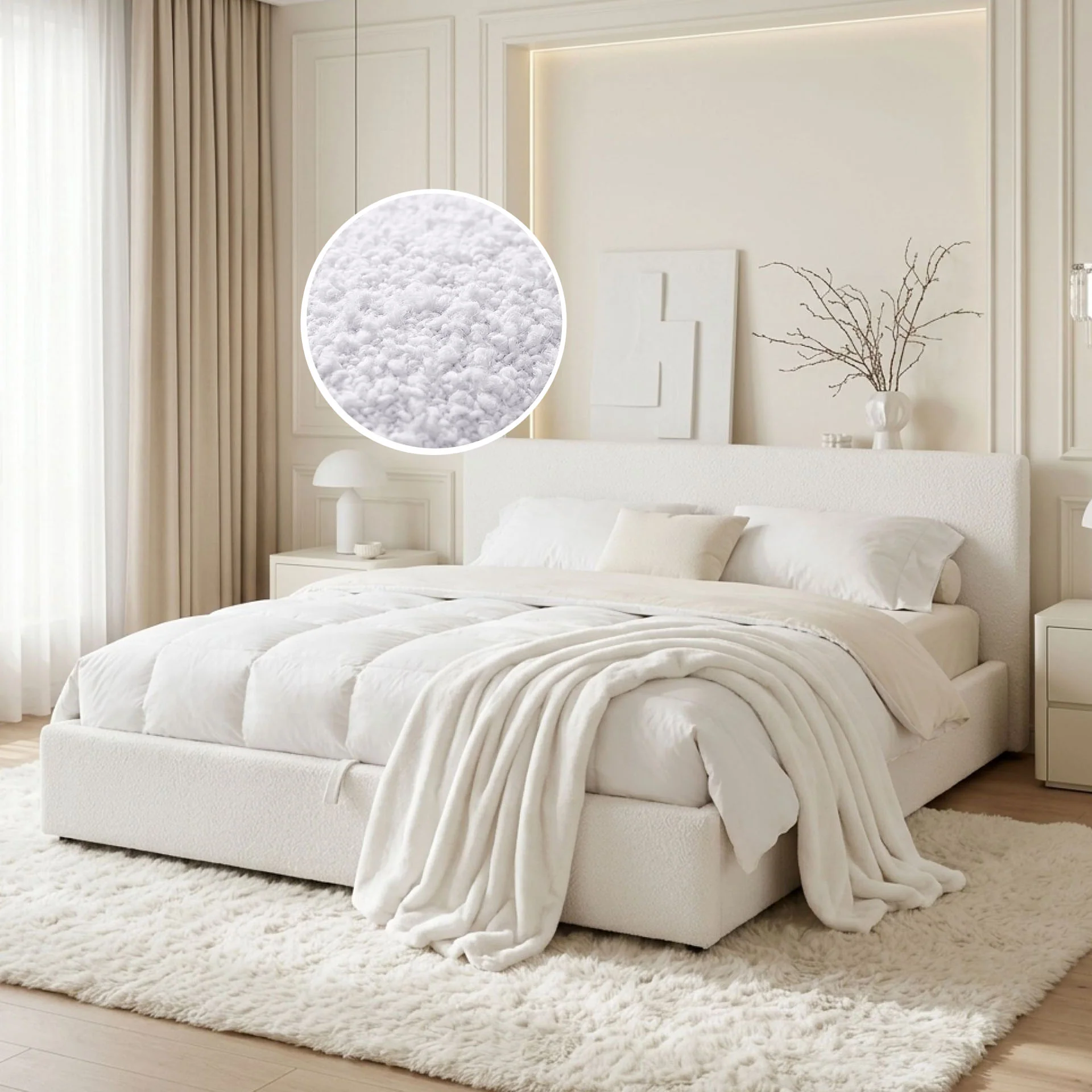 Belo Super King Teddy Gas Lift Bed Frame - White - Image 2