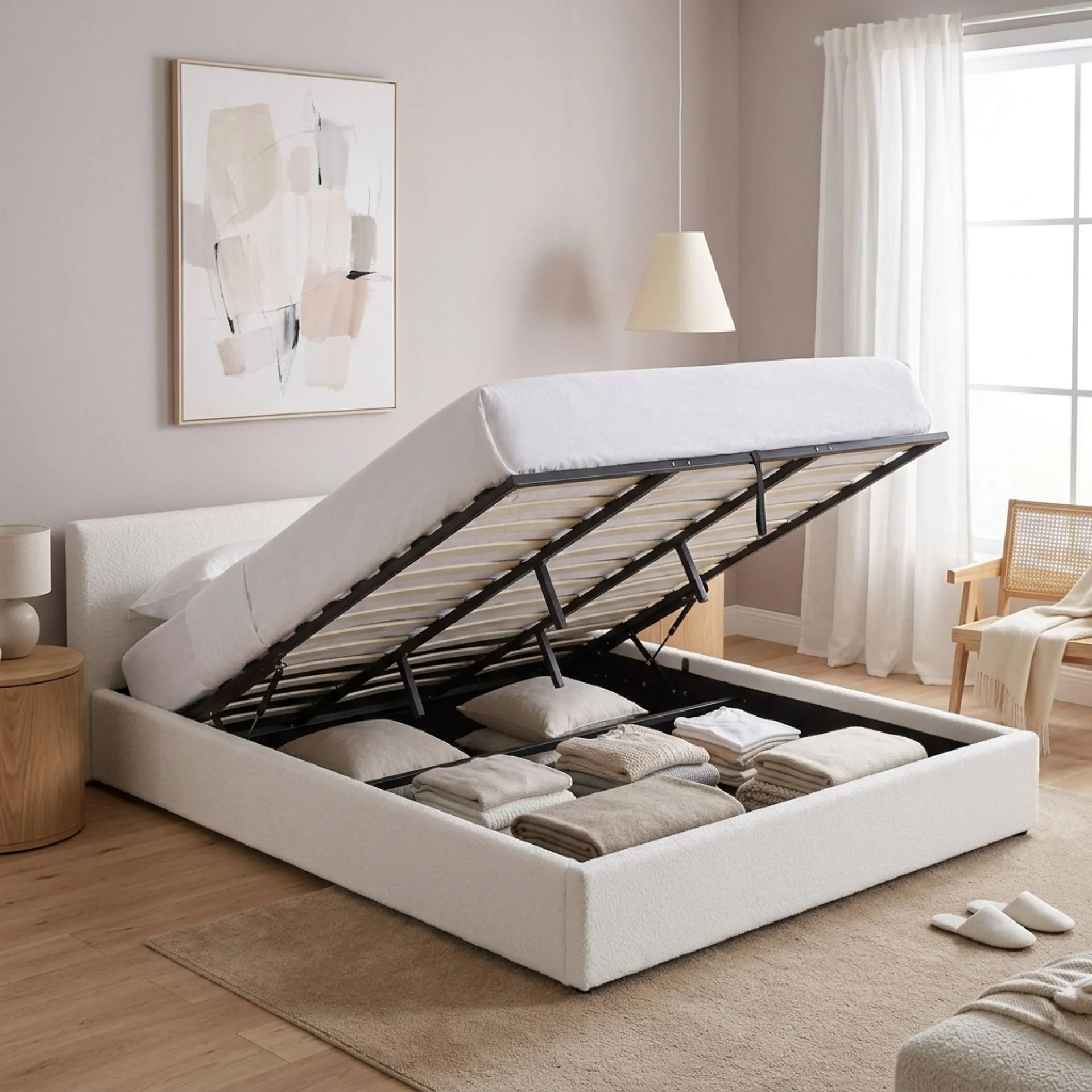Belo Super King Teddy Gas Lift Bed Frame - White - Image 3