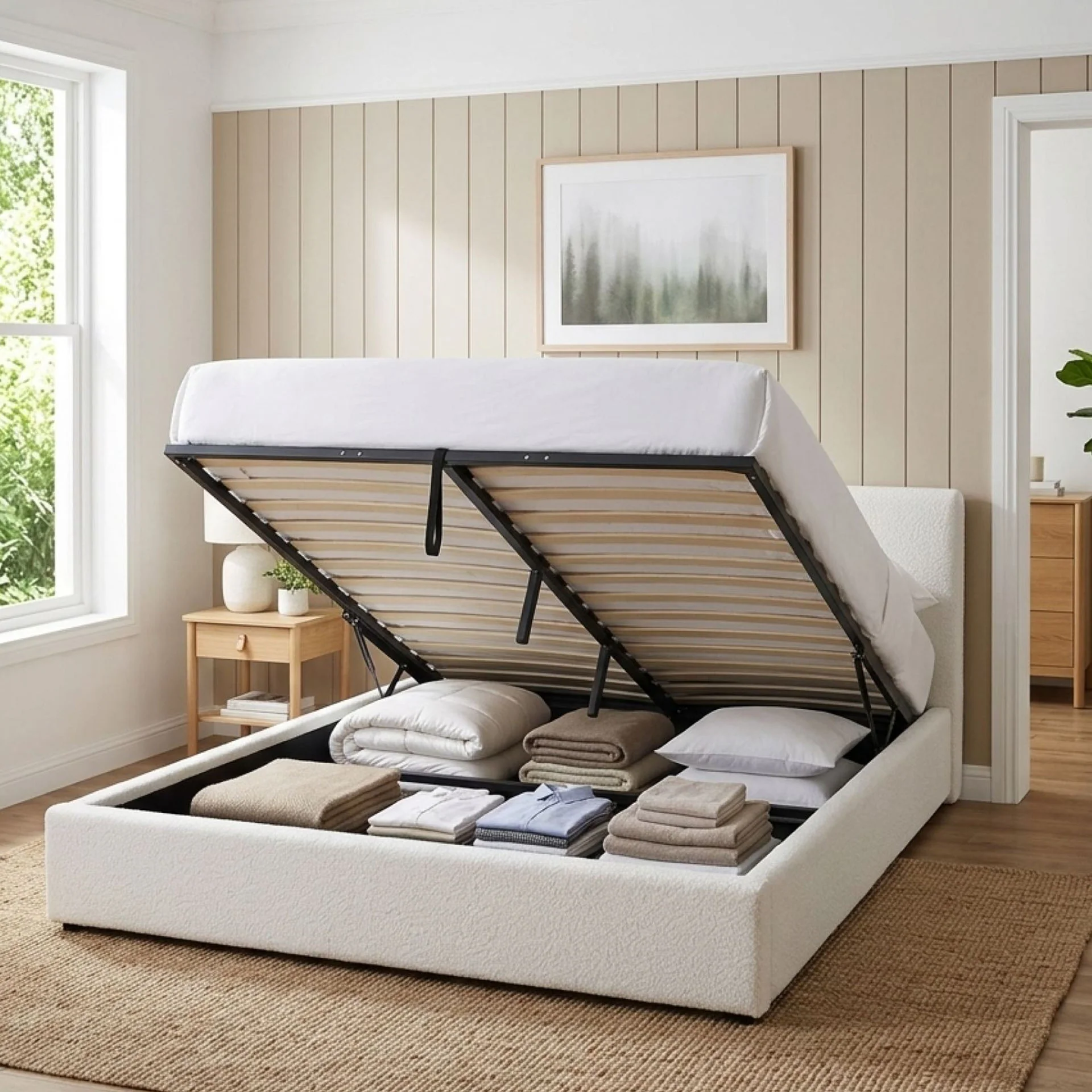 Belo Super King Teddy Gas Lift Bed Frame - White - Image 4