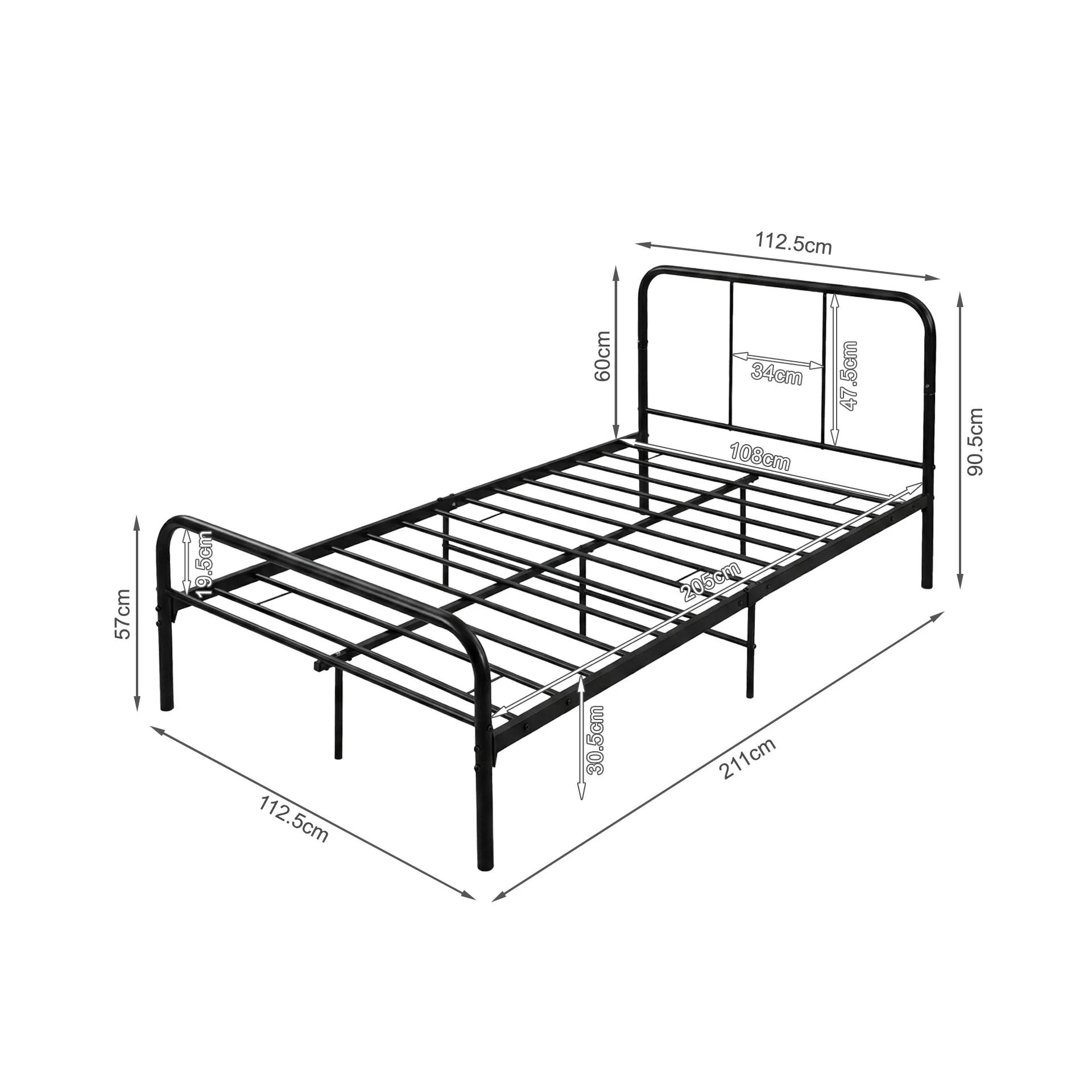 Bolt King Single Metal Bed Frame - Black - Image 11
