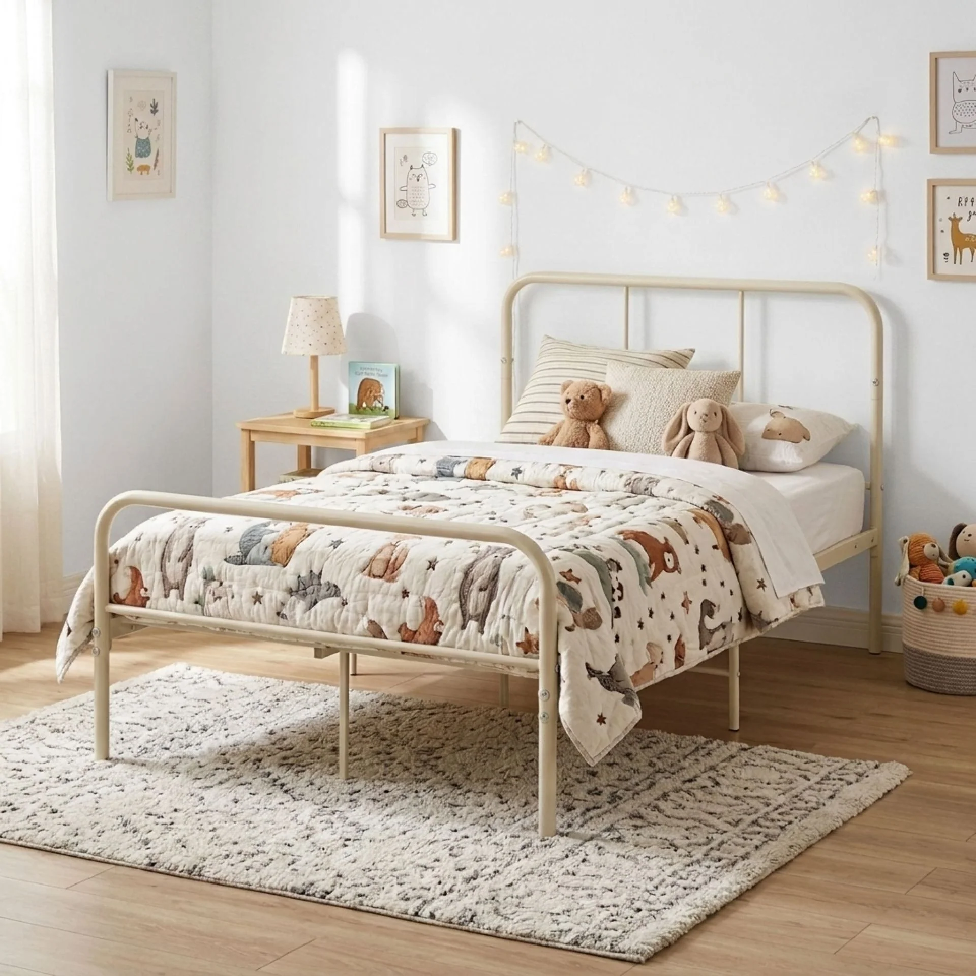 Bolt King Single Metal Bed Frame - Light Khaki - Image 3