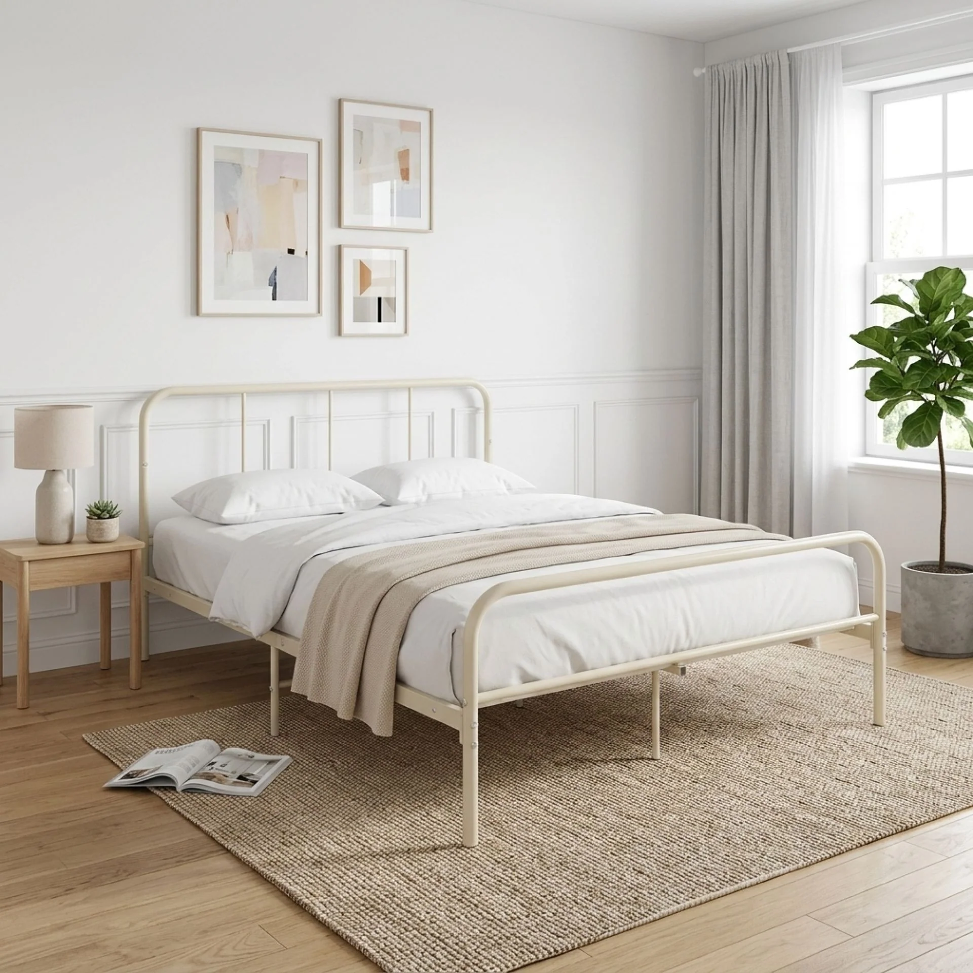 Bolt Queen Metal Bed Frame - Light Khaki