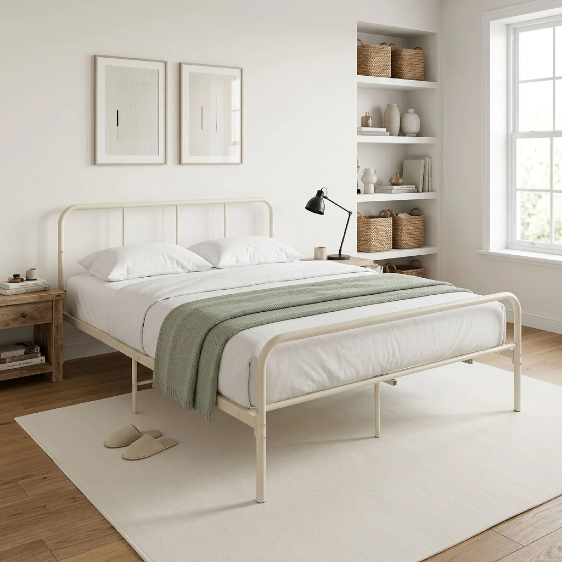 Bolt Queen Metal Bed Frame - Light Khaki - Image 3