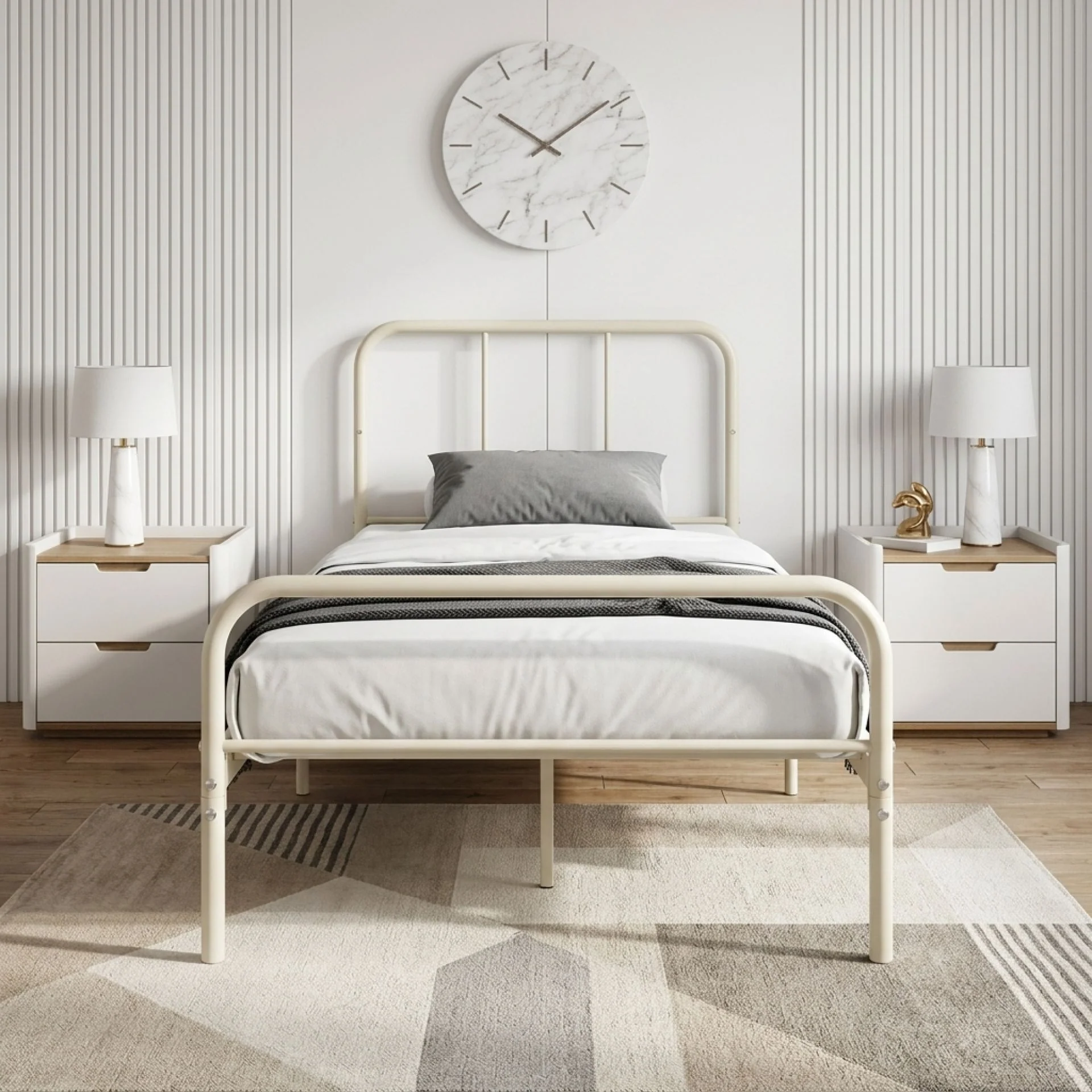 Bolt Single Metal Bed Frame - Light Khaki - Image 5