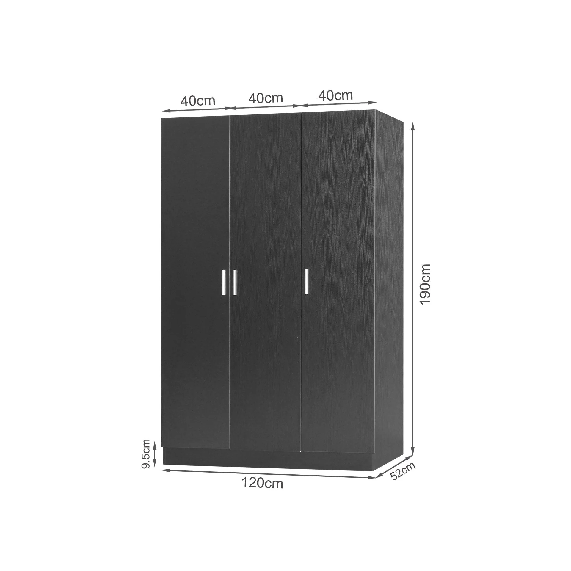 Bram 3 Door Wardrobe Cabinet - Black - Image 14