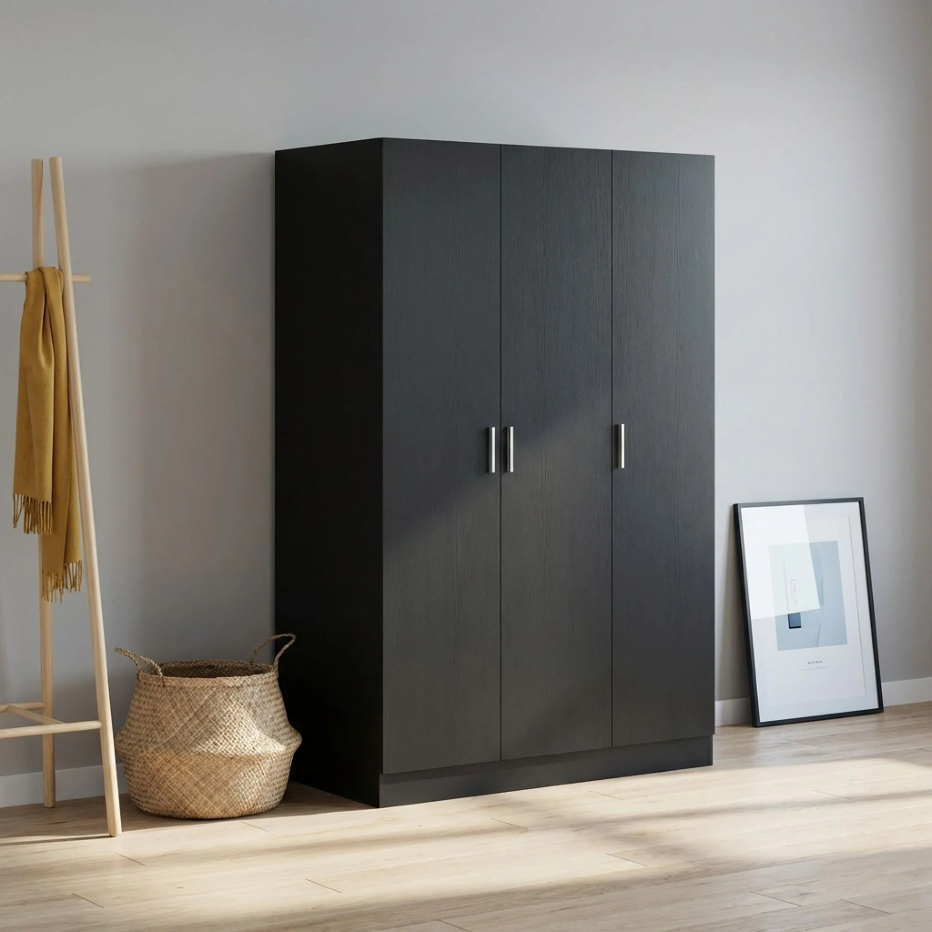Bram 3 Door Wardrobe Cabinet - Black - Image 7