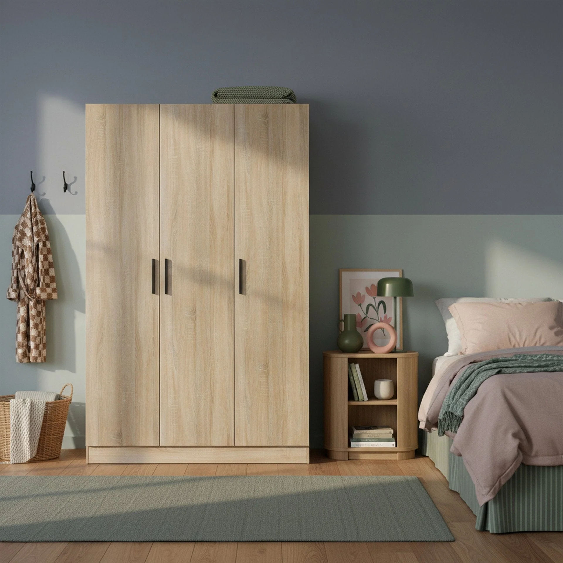 Bram 3 Door Wardrobe Cabinet - Oak - Image 2