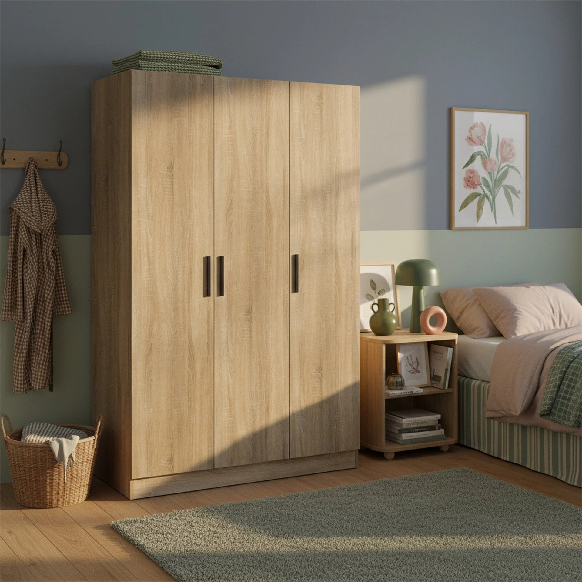 Bram 3 Door Wardrobe Cabinet - Oak - Image 3