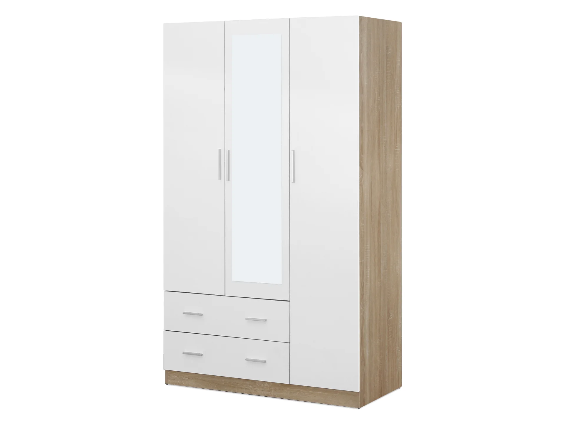 Bram 3 Door Wardrobe Cabinet with Mirror - Oak + White - Image 3