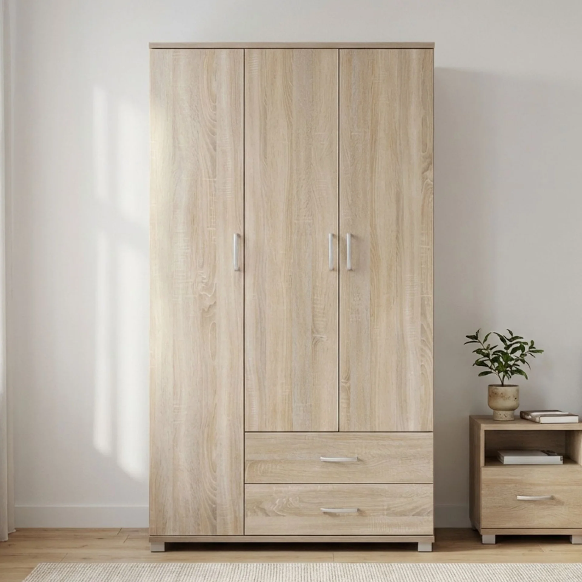 Bram 3 Door Wardrobe with 2 Drawers - Oak - Image 7
