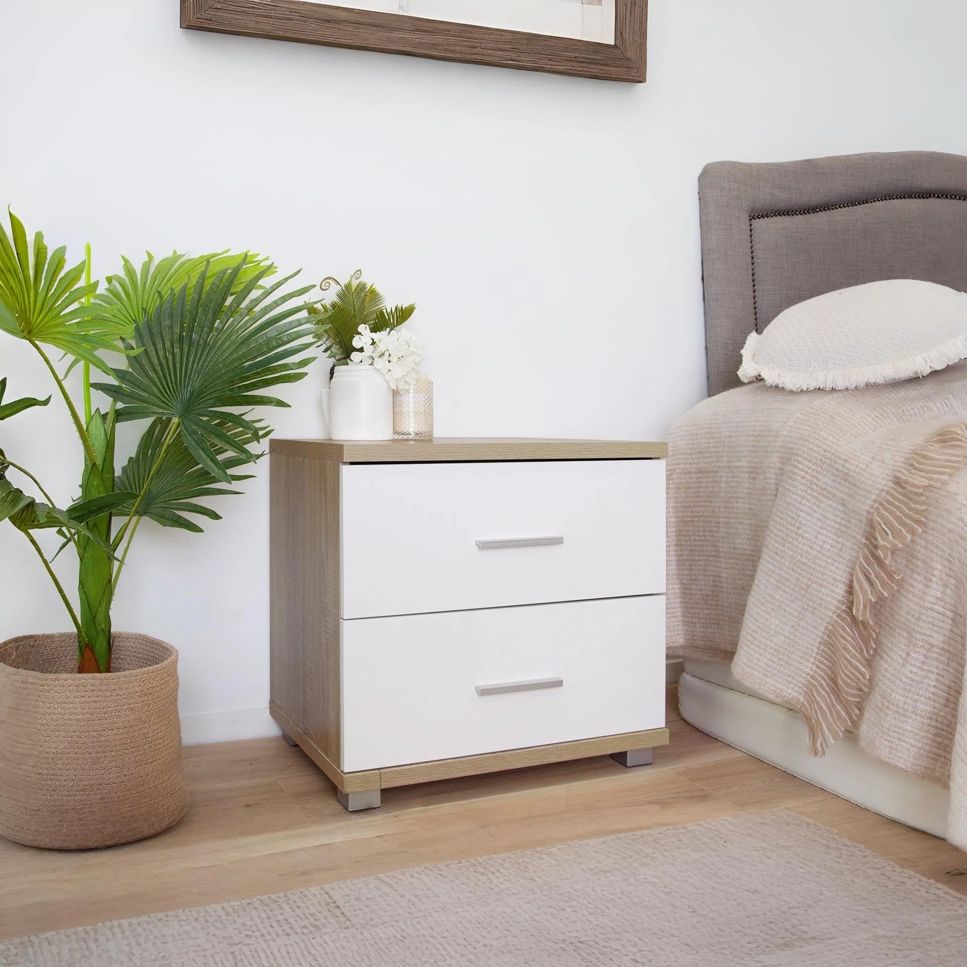 Bram Bedside Table - Oak + White - Image 2