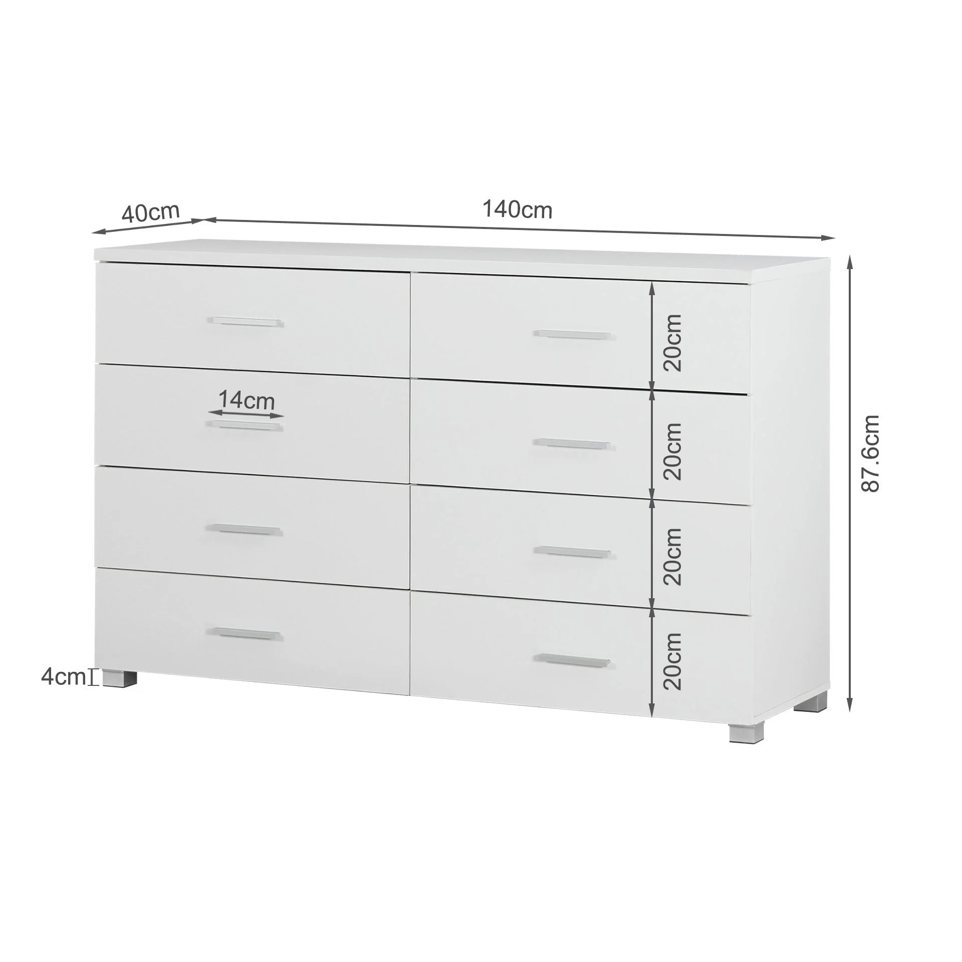 Bram Low Boy 8 Drawer Chest Dresser - White - Image 13
