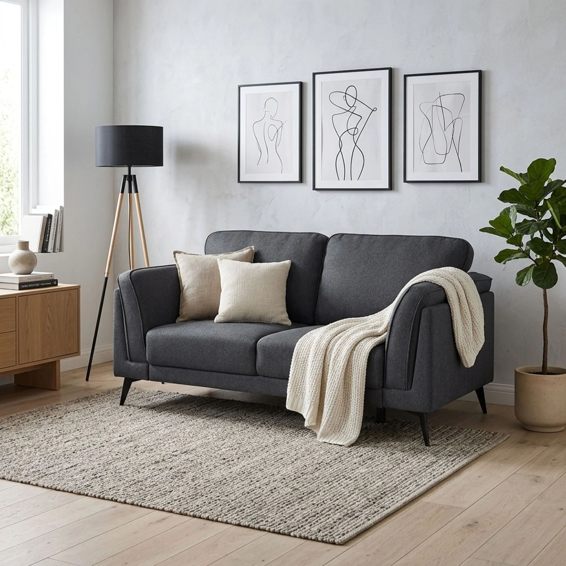 Brulo Linen 2 Seater Sofa - Dark Grey - Image 4