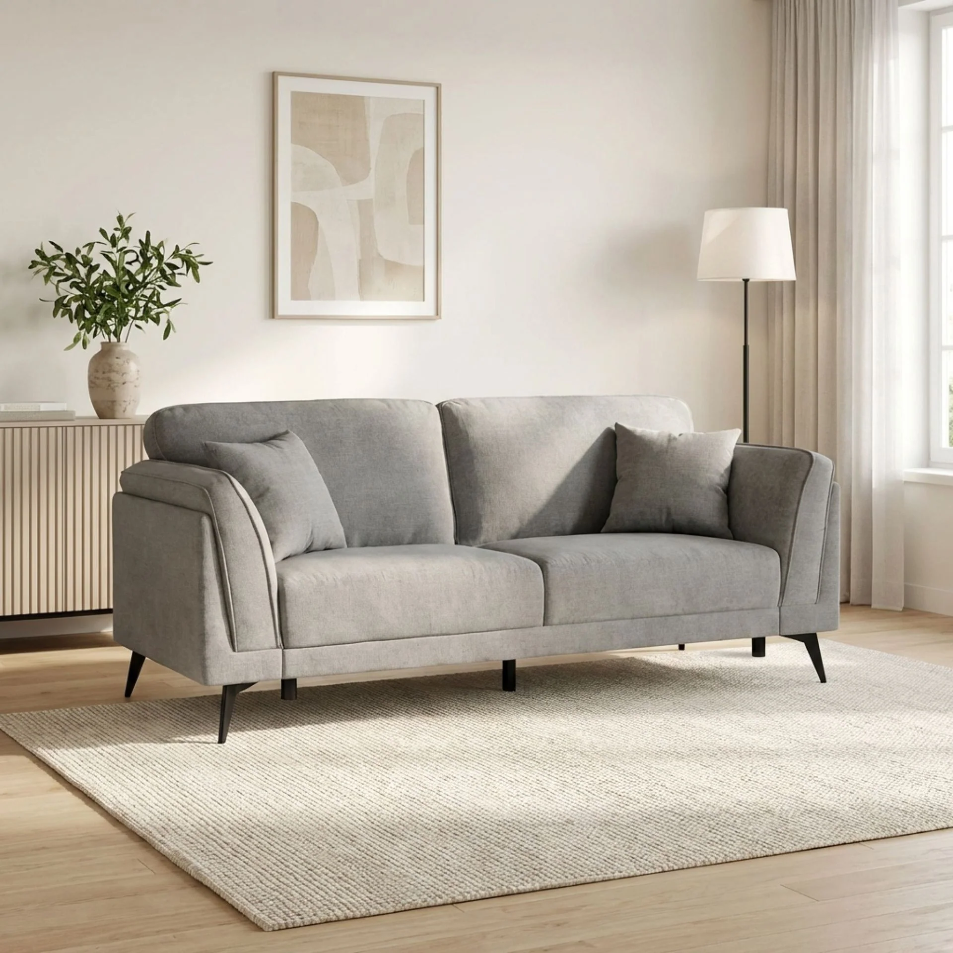Brulo Linen 3 Seater Sofa - Grey - Image 3