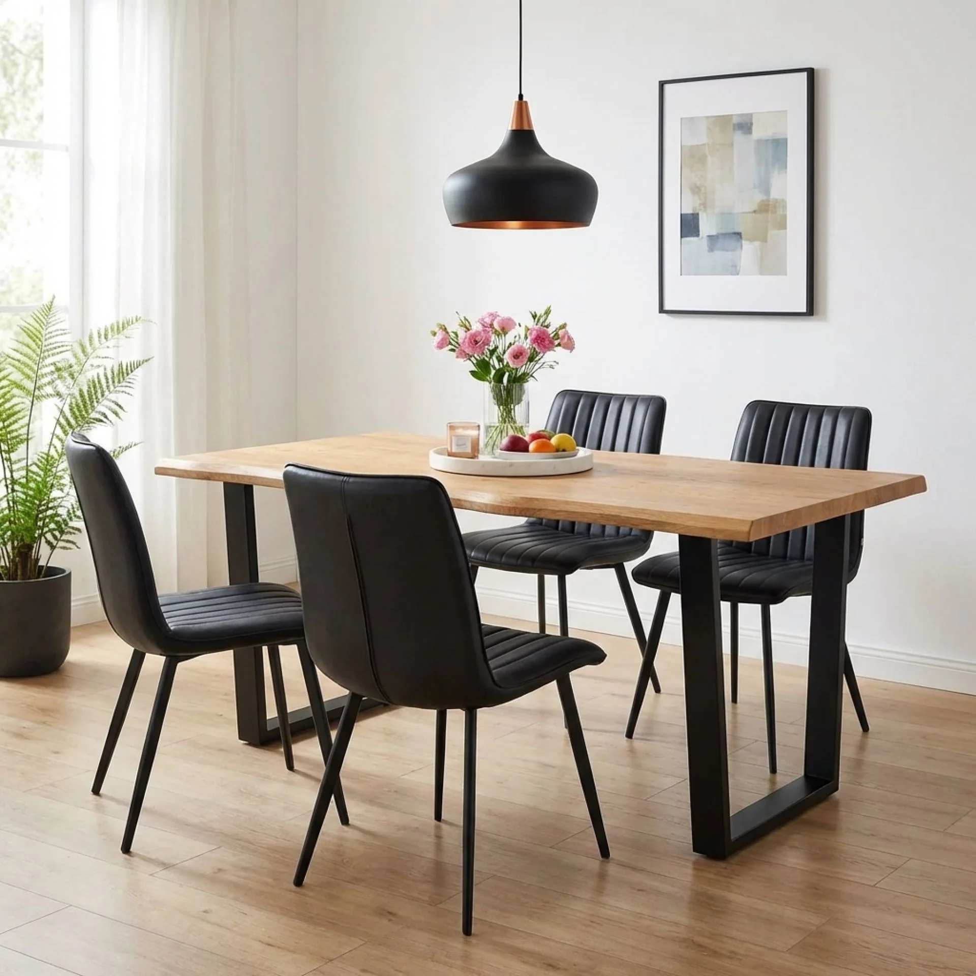 Bryce Dining Table 180 x 90cm - Oak + Black - Image 2