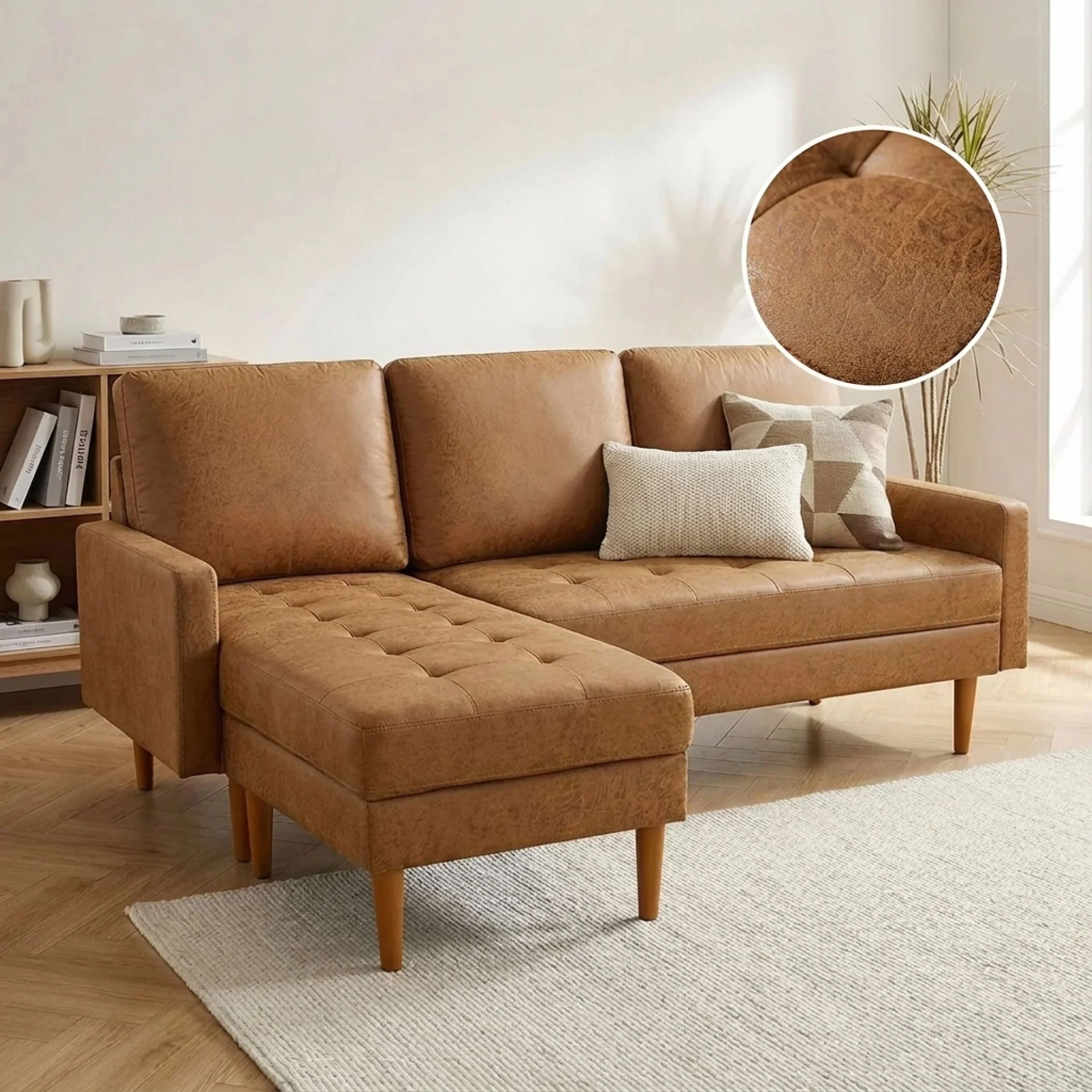 Brynlee 3 Seater Sofa with Left Facing Chaise - Brown - Image 2