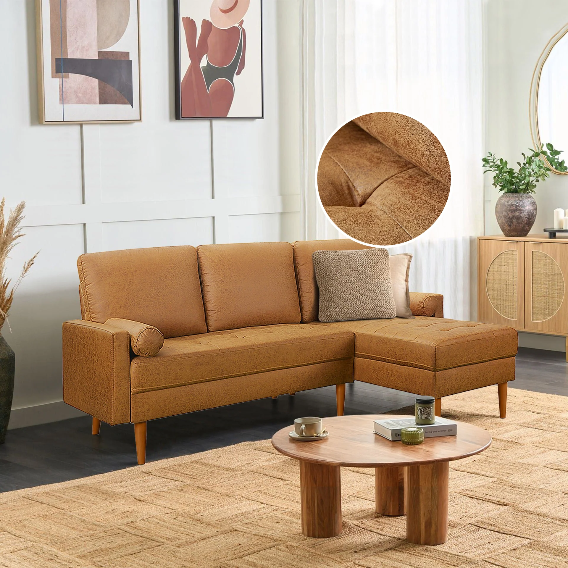 Brynlee 3 Seater Sofa with Right Facing Chaise - Brown - Image 2