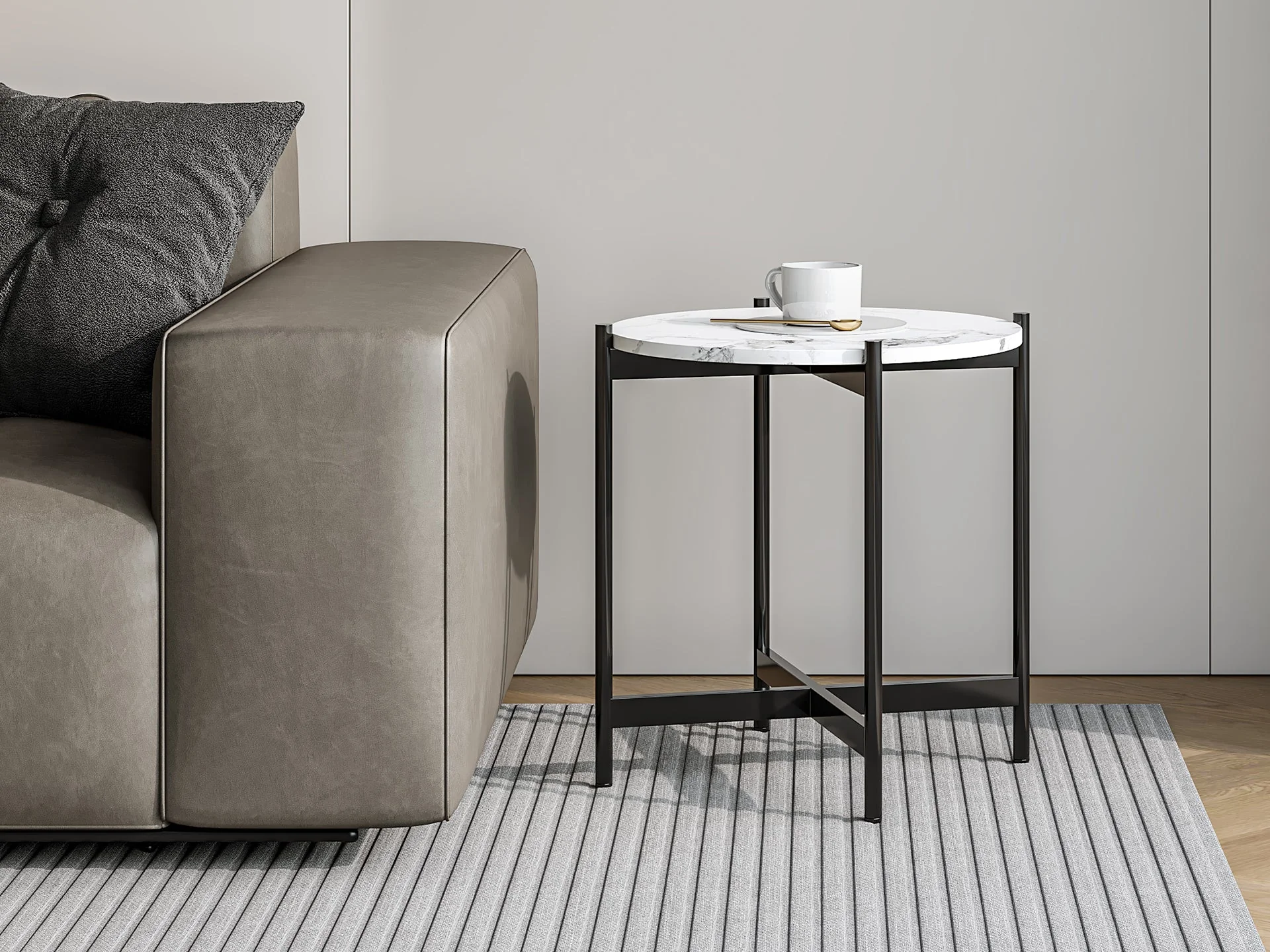 Cade Round Coffee Table 45cm - White + Black - Image 2