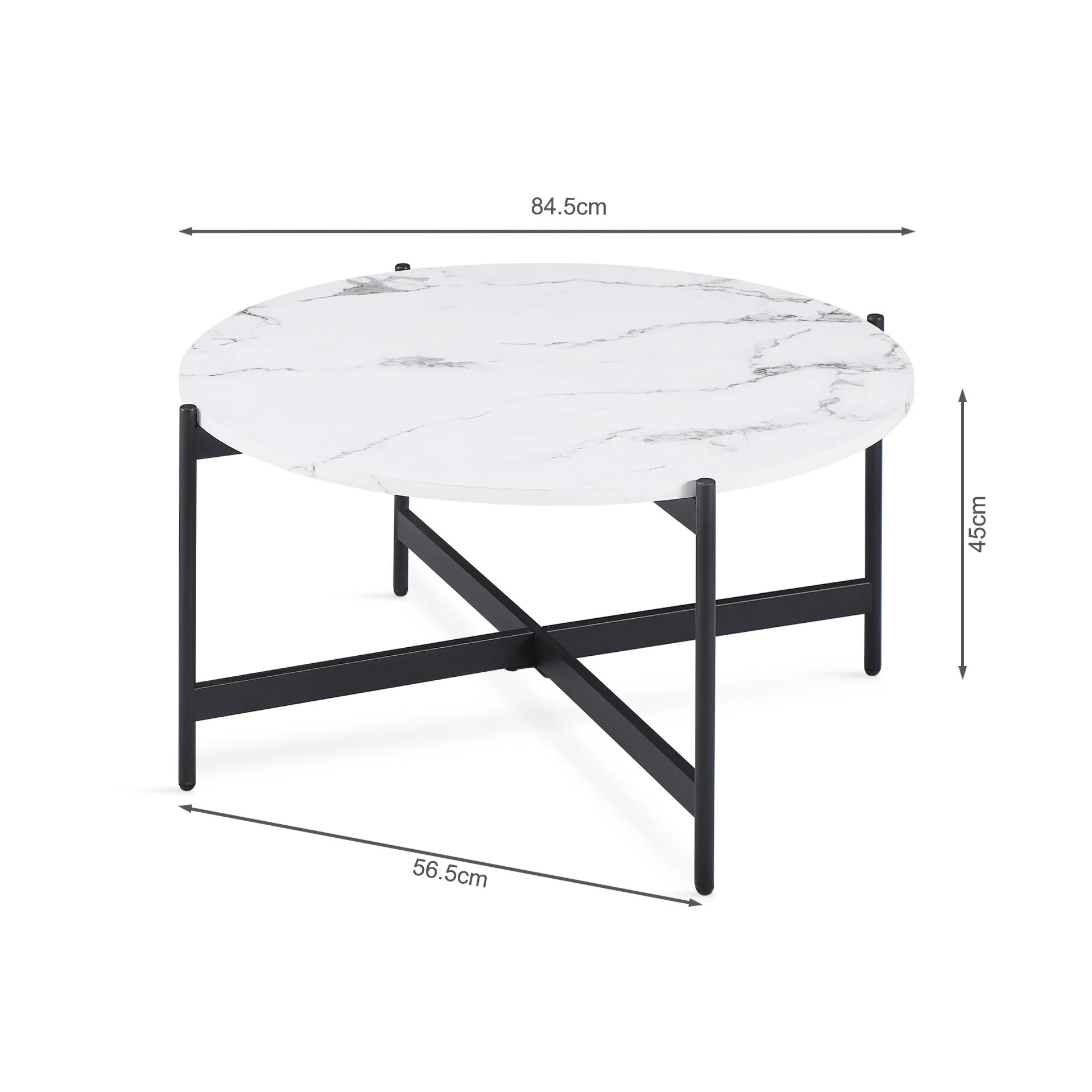 Cade Round Coffee Table 80cm - White + Black - Image 7