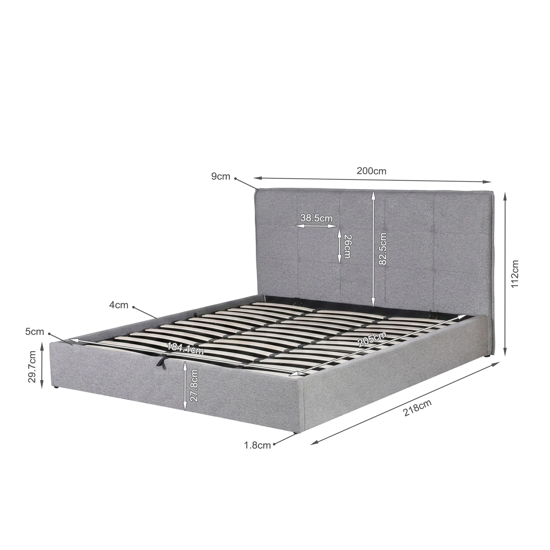 Calma Super King Gas Lift Bed Frame - Light Grey - Image 15