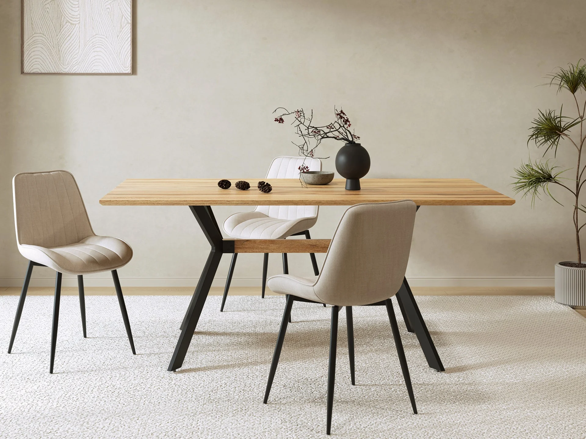 Cameron Rectangular Modern Dining Table 160 x 90cm - Wood Grain + Black - Image 2
