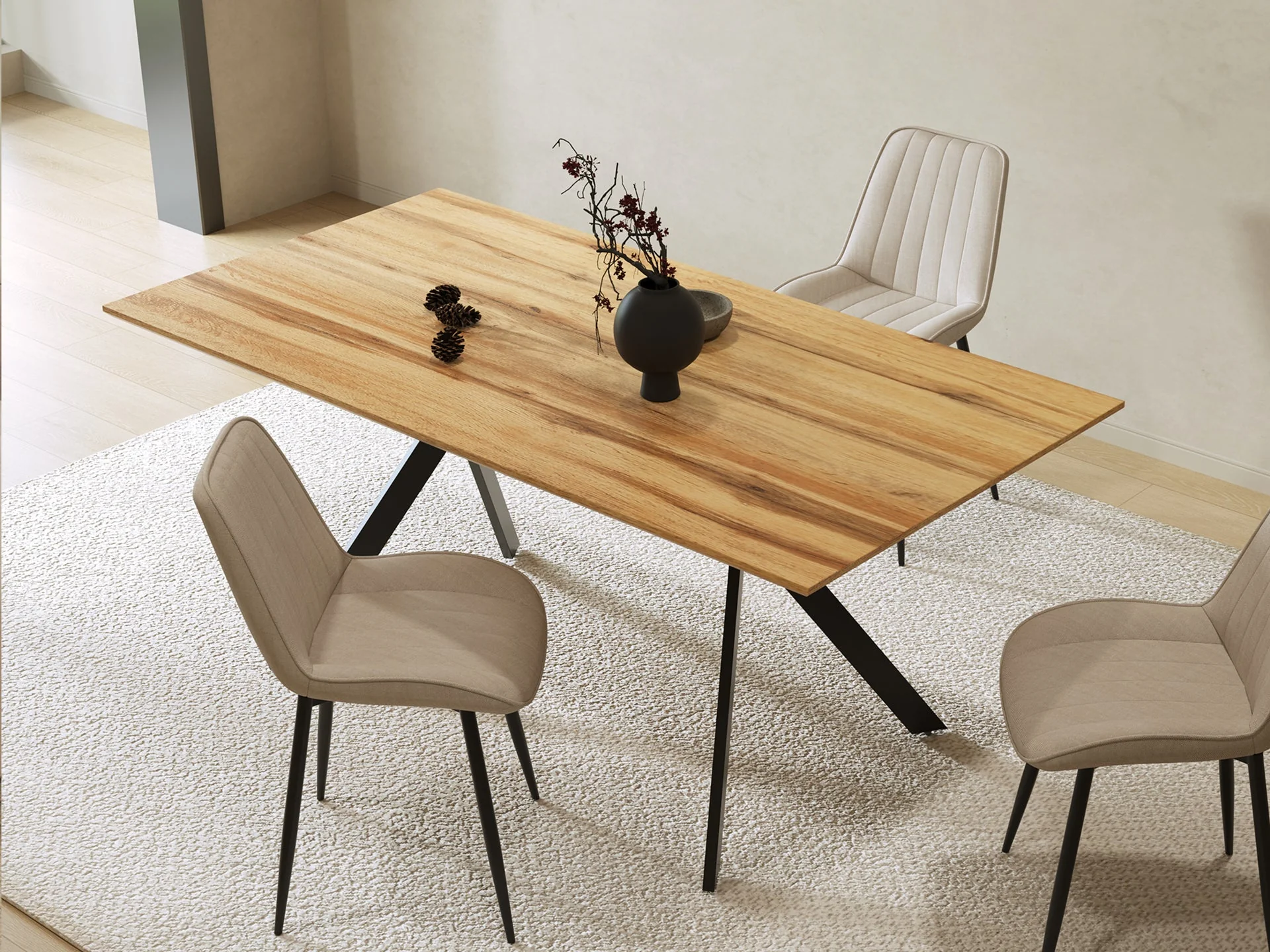 Cameron Rectangular Modern Dining Table 160 x 90cm - Wood Grain + Black - Image 3