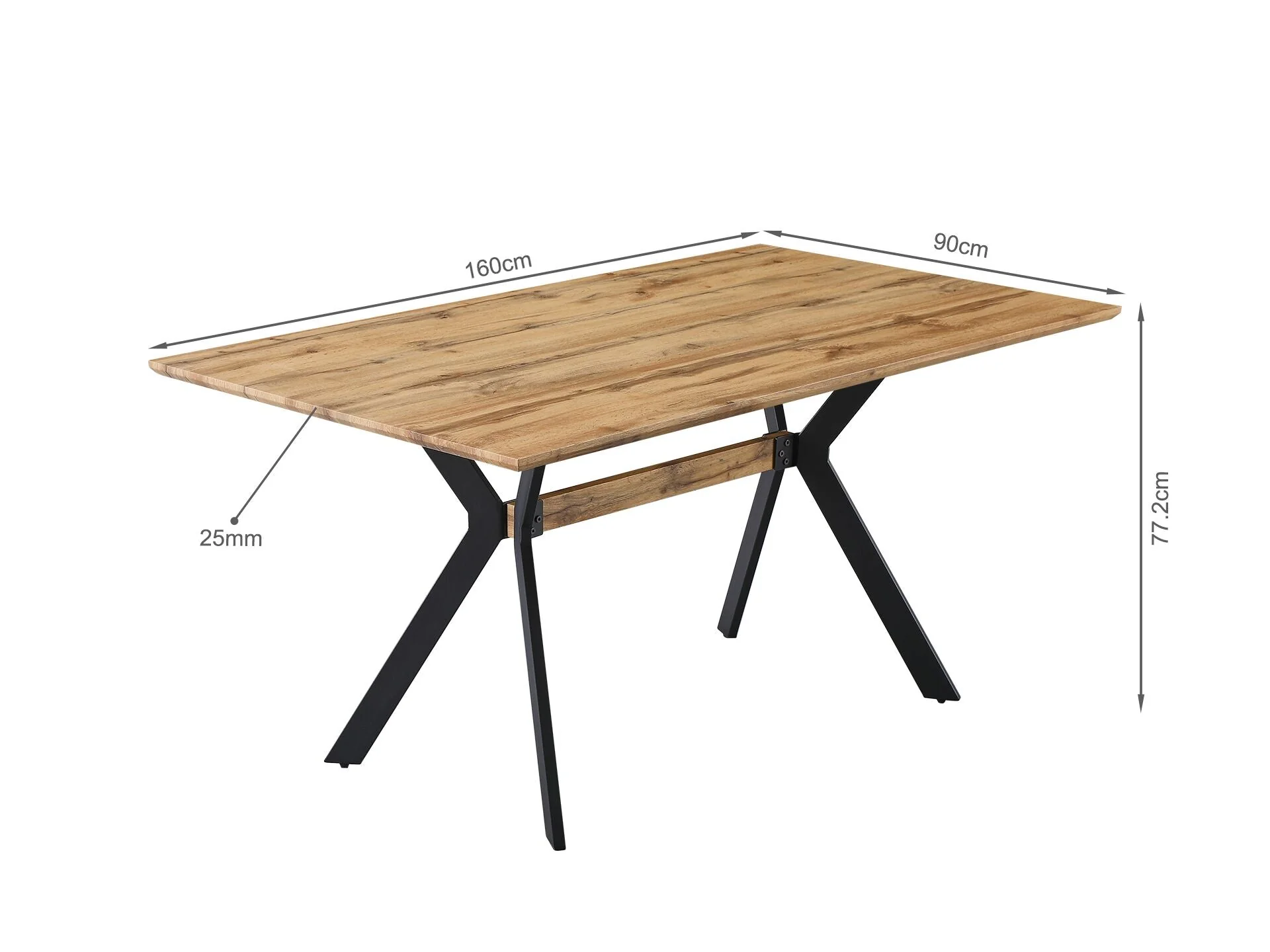 Cameron Rectangular Modern Dining Table 160 x 90cm - Wood Grain + Black - Image 8