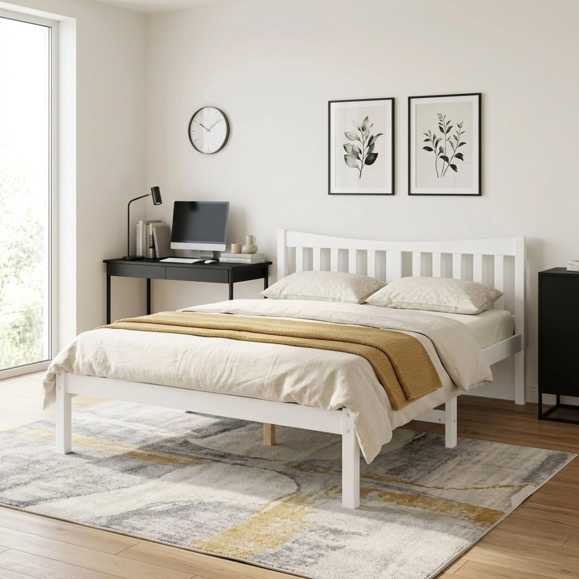 Capra Double Wooden Bed Frame - White - Image 3