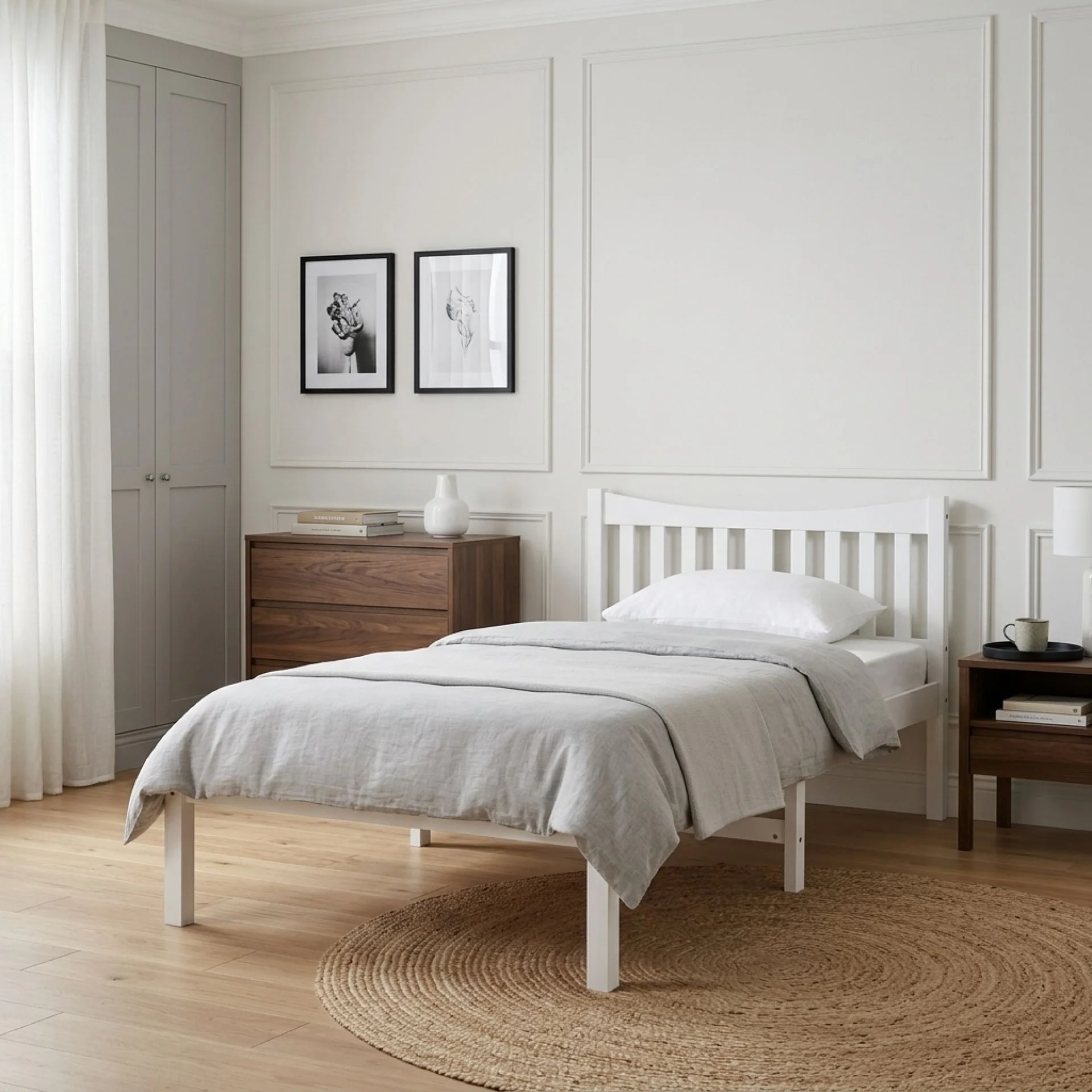 Capra King Single Wooden Bed Frame - White - Image 3