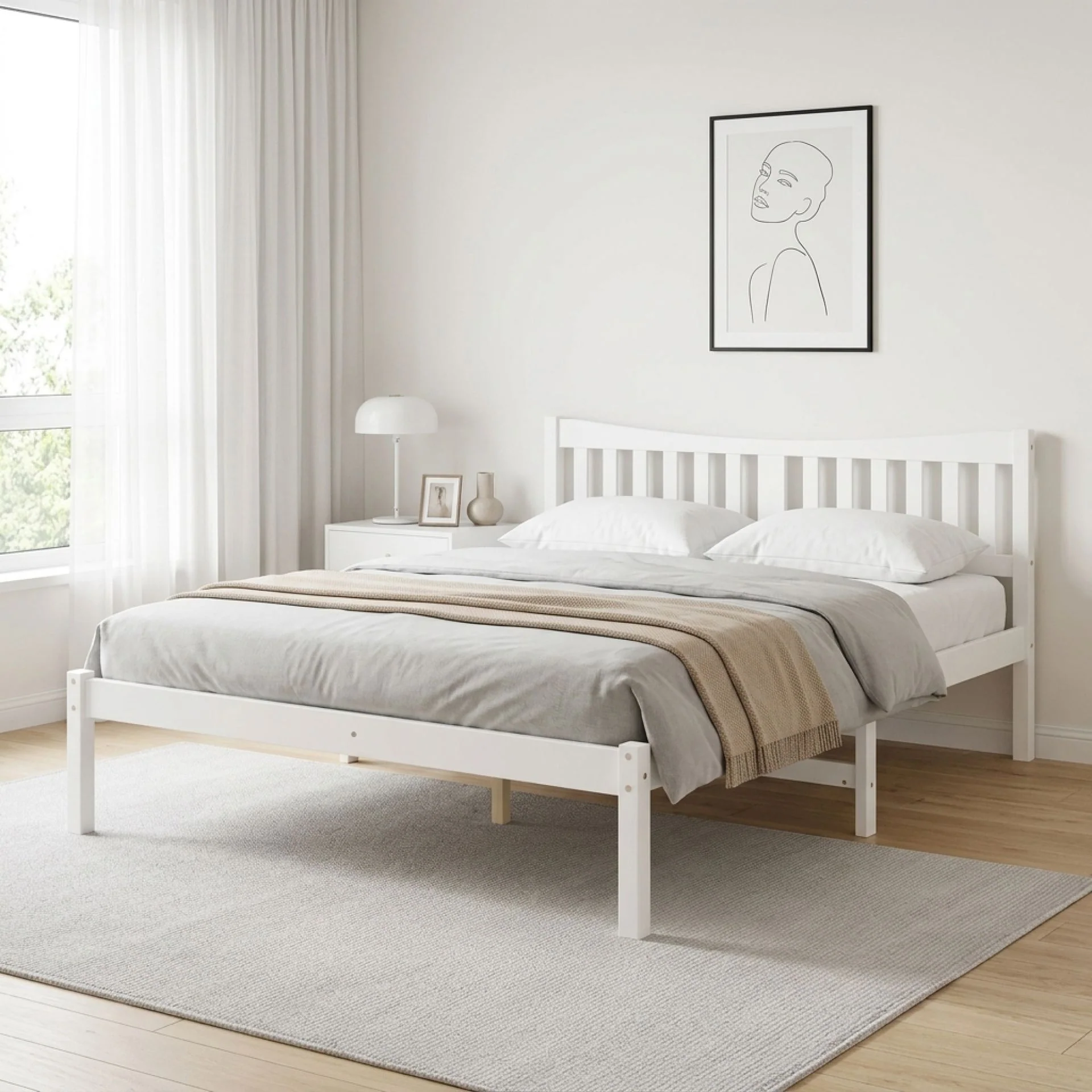 Capra Queen Wooden Bed Frame - White - Image 4
