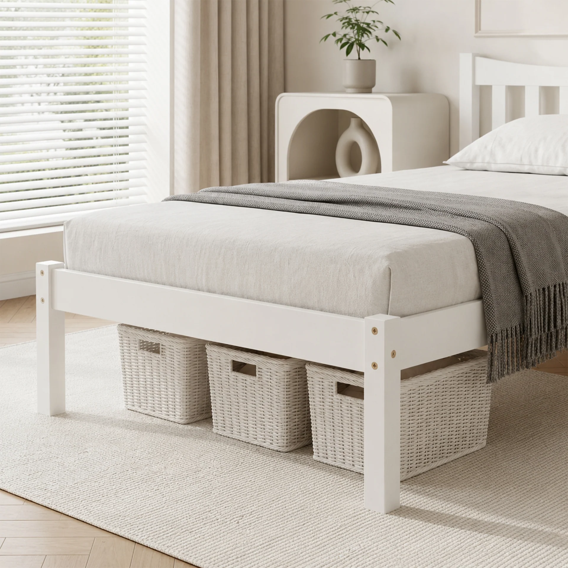 Capra Single Wooden Bed Frame - White - Image 7