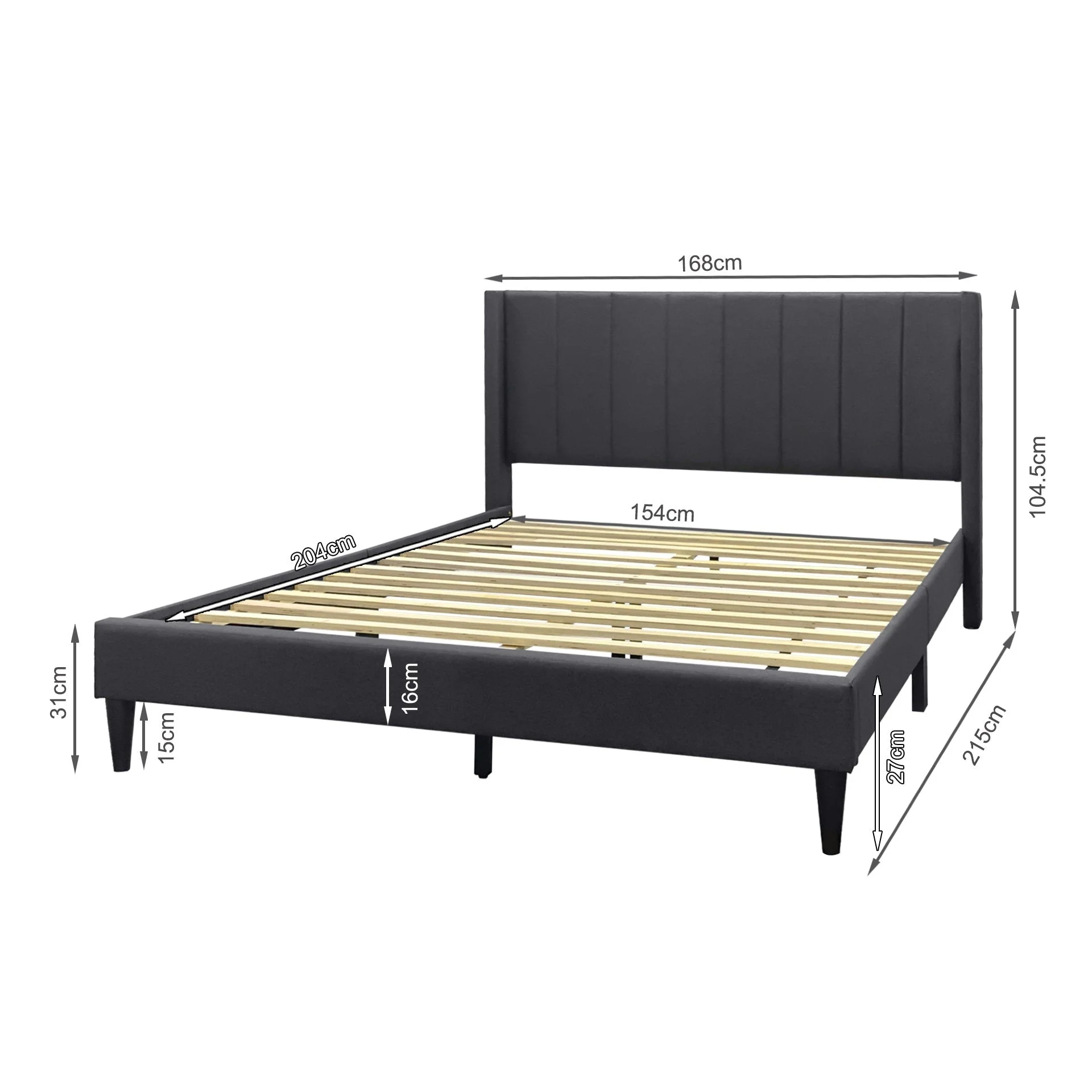 Careys Queen Bed Frame - Dark Grey - Image 11