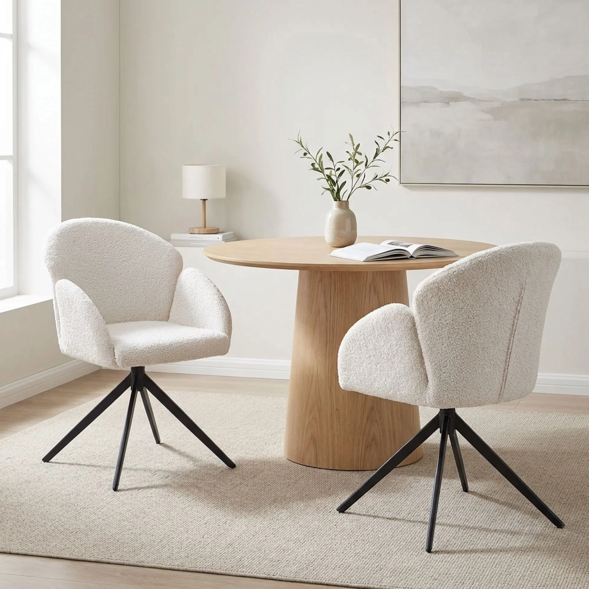 Carmen Boucle Swivel Dining ArmChairs - Set of 2 - Milky White - Image 8