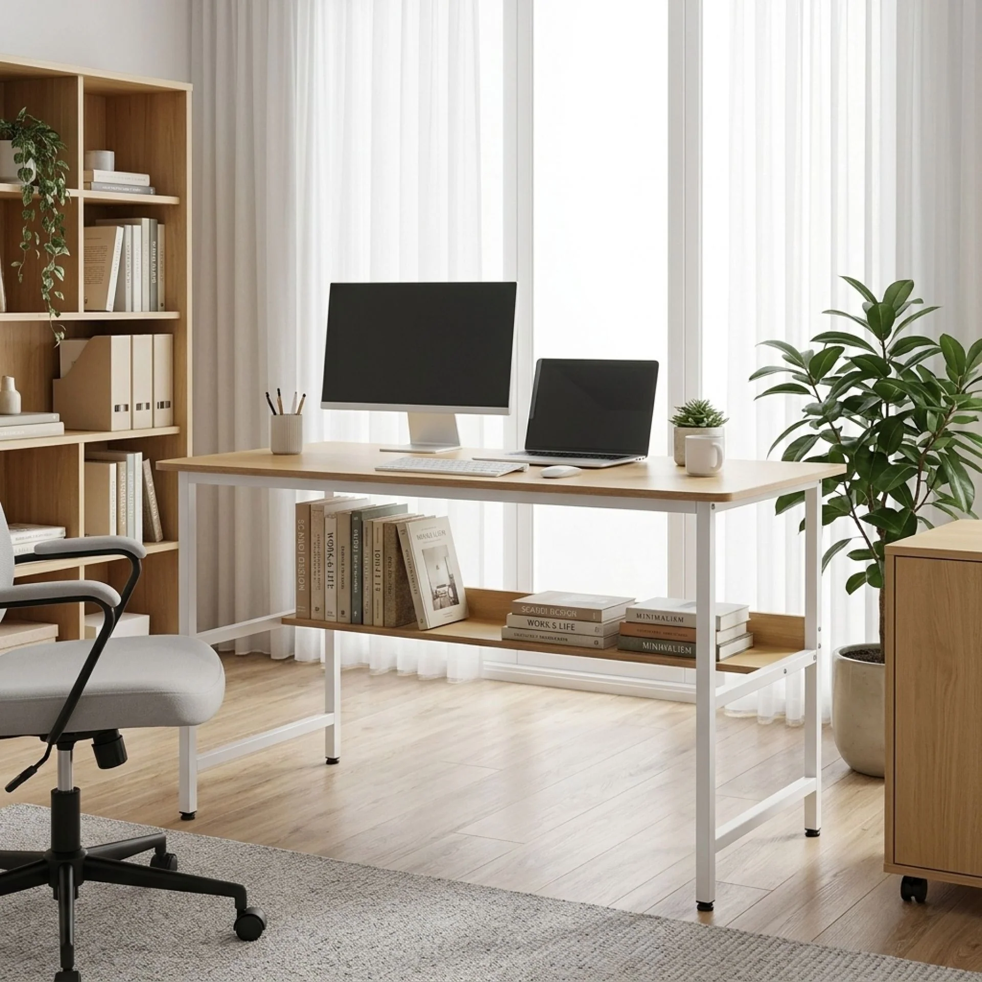 Carter 120cm Computer Desk - Maple + White - Image 3