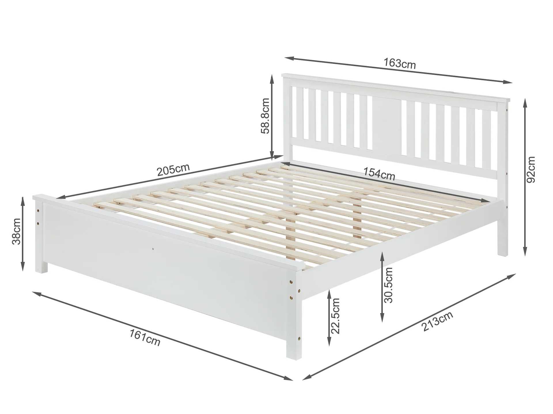 Castor Queen Wooden Bed Frame - White - Image 8