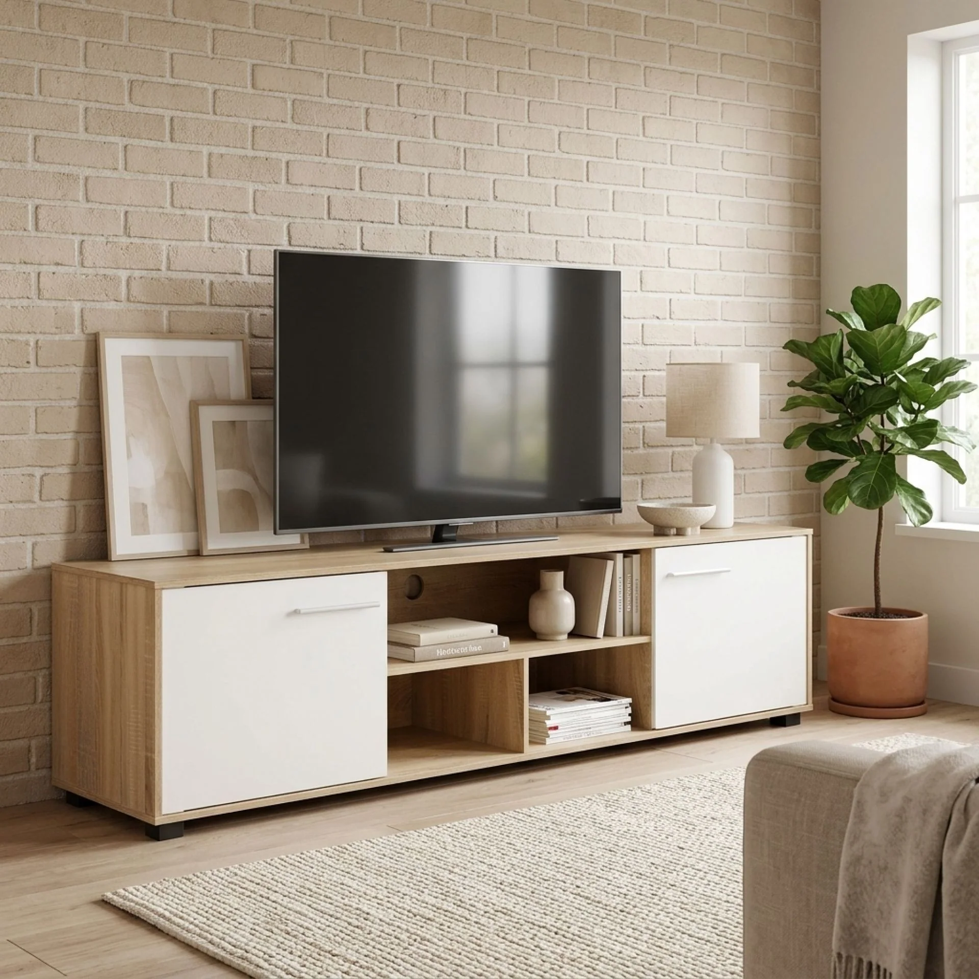 Cauto 1.8m Entertainment Unit - Oak + White