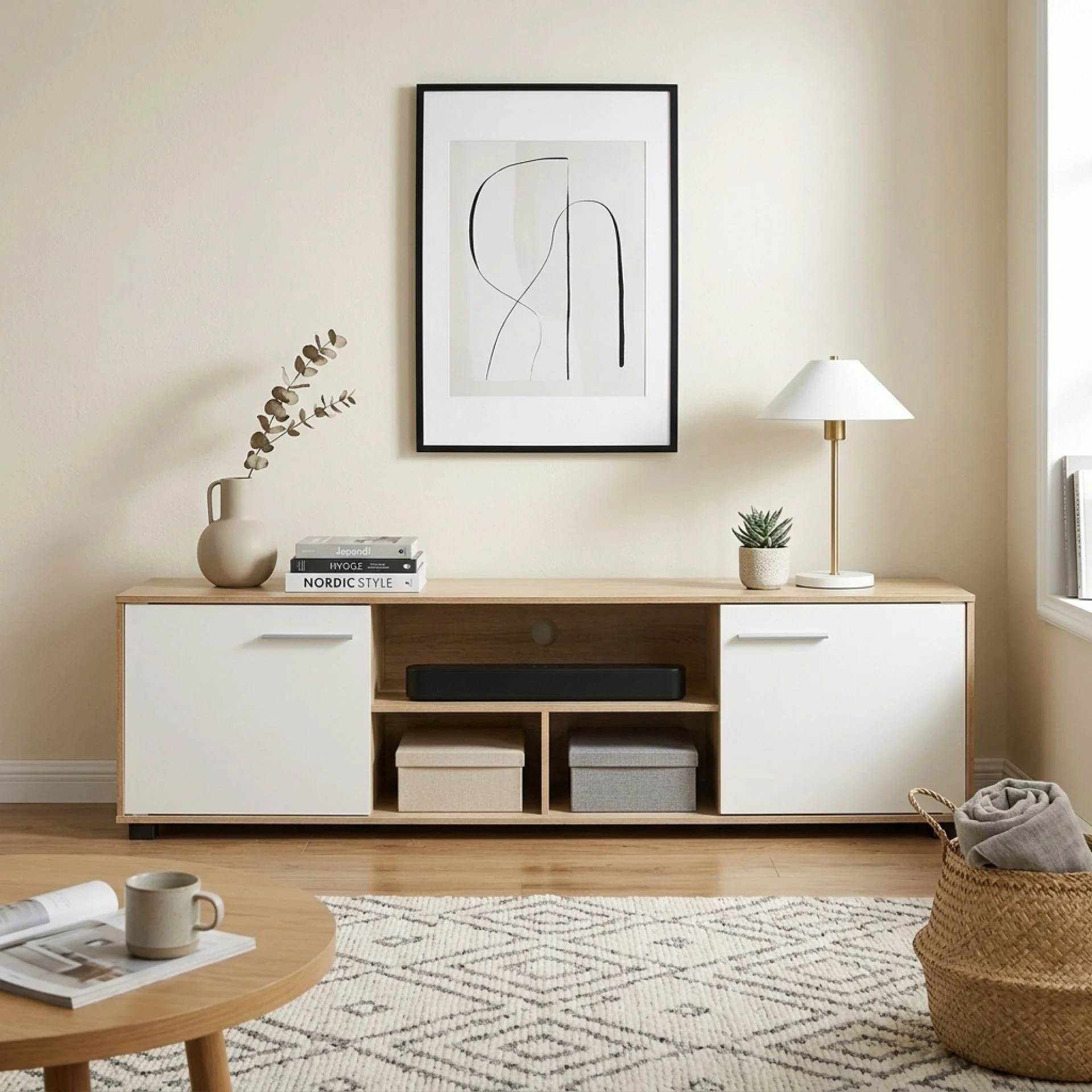 Cauto 1.8m Entertainment Unit - Oak + White - Image 6