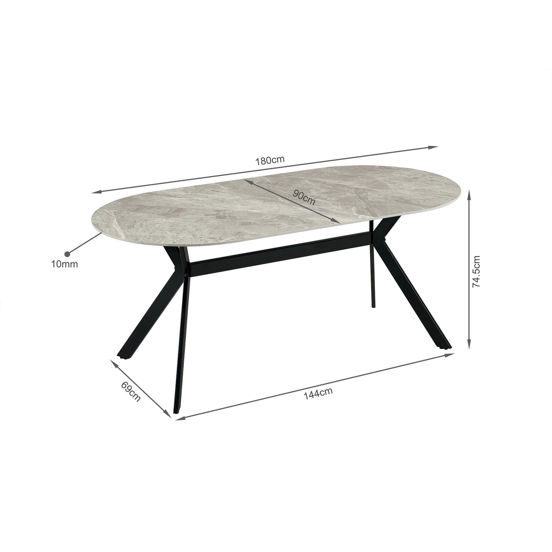 Cedar Gloss Ceramic Dining Table 180 x 90cm - Light Grey + Black - Image 13