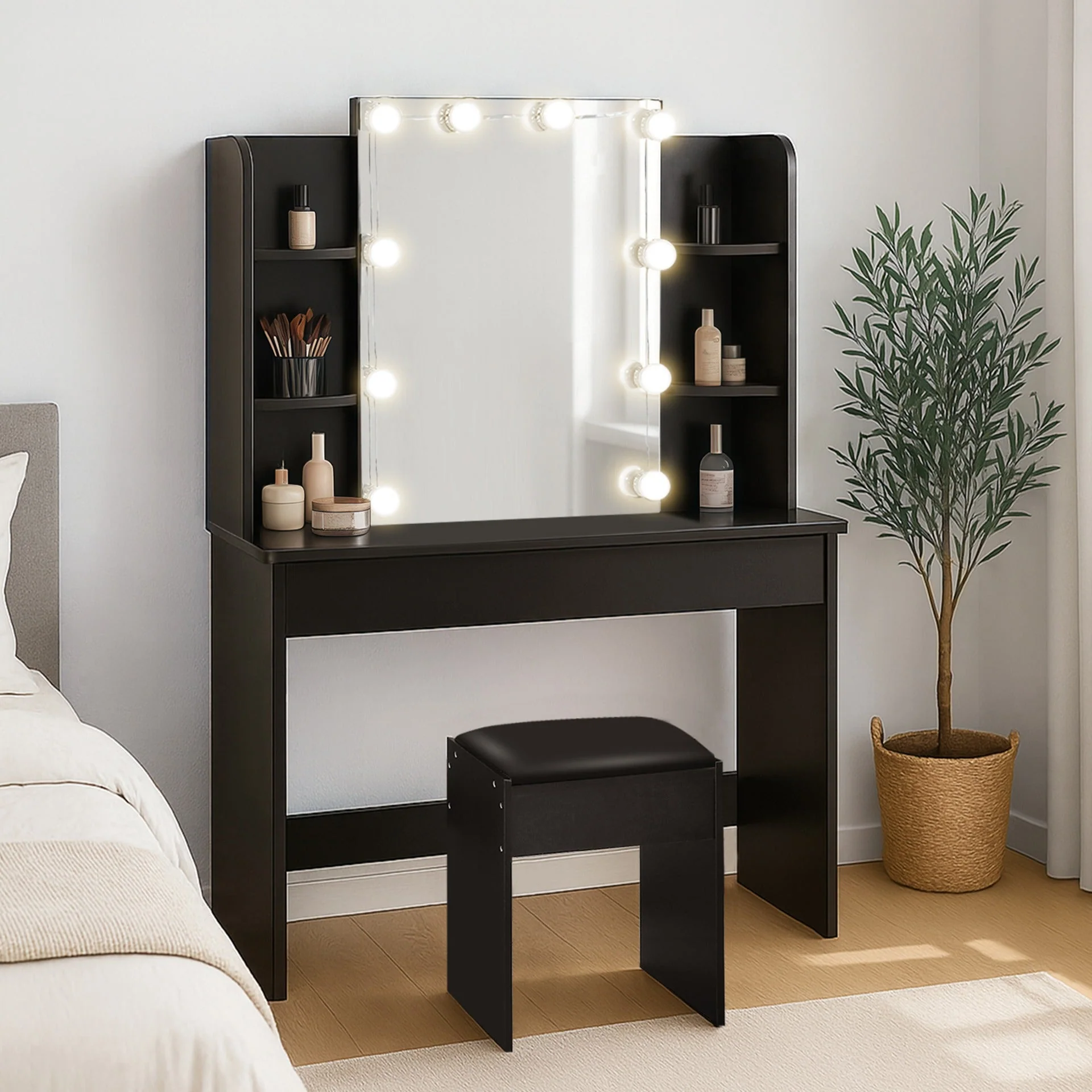 Celosia 2 Piece Dressing Table with Mirror & Stool Set - Black - Image 7